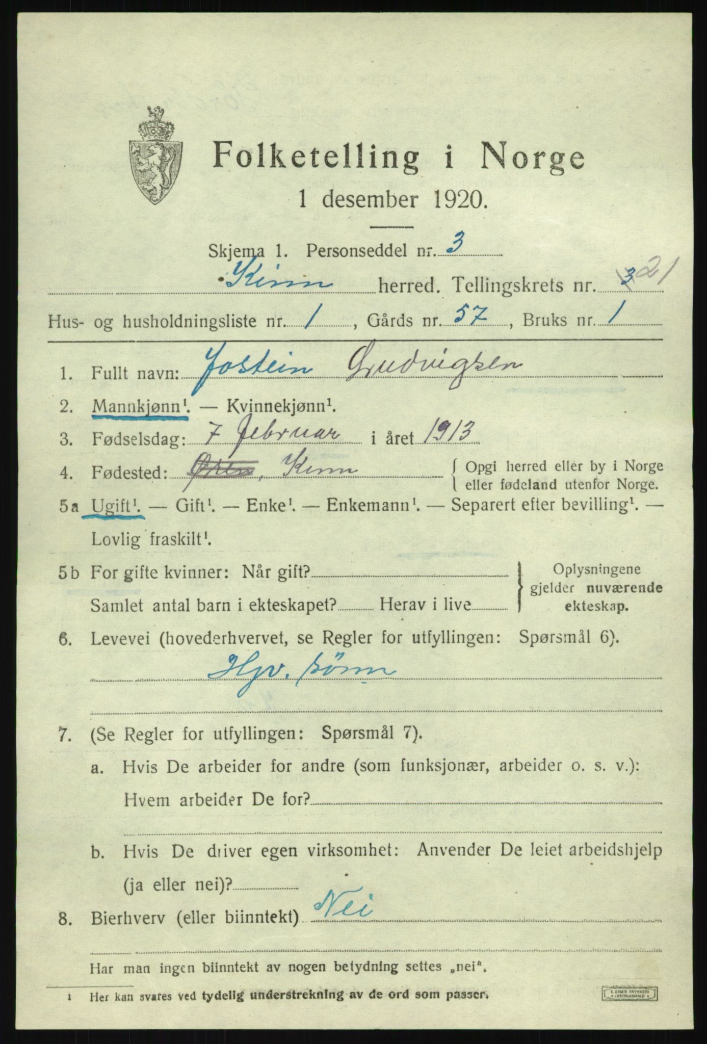 SAB, 1920 census for Kinn, 1920, p. 7735