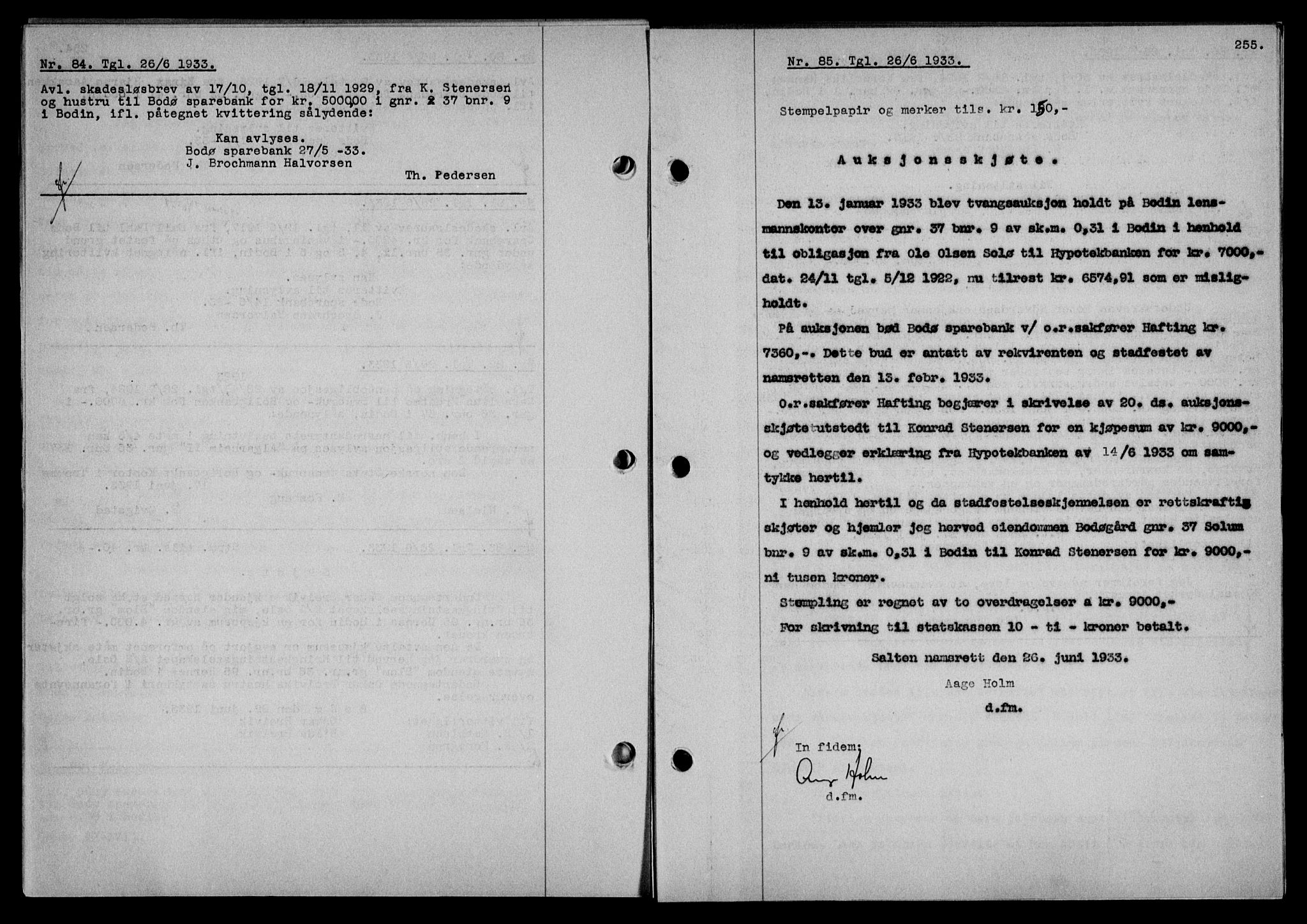 Salten sorenskriveri, SAT/A-4578/1/2/2C/L0063: Mortgage book no. 53, 1933-1933, Deed date: 26.06.1933