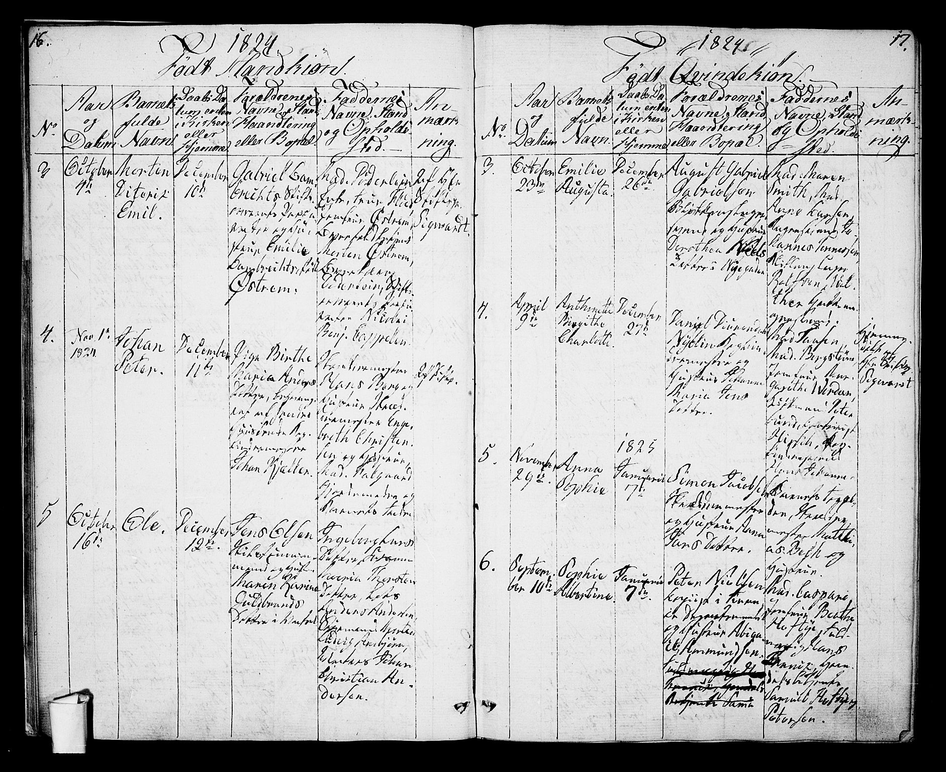 Oslo domkirke Kirkebøker, SAO/A-10752/G/Ga/L0003: Parish register (copy) no. 3, 1823-1825, p. 16-17