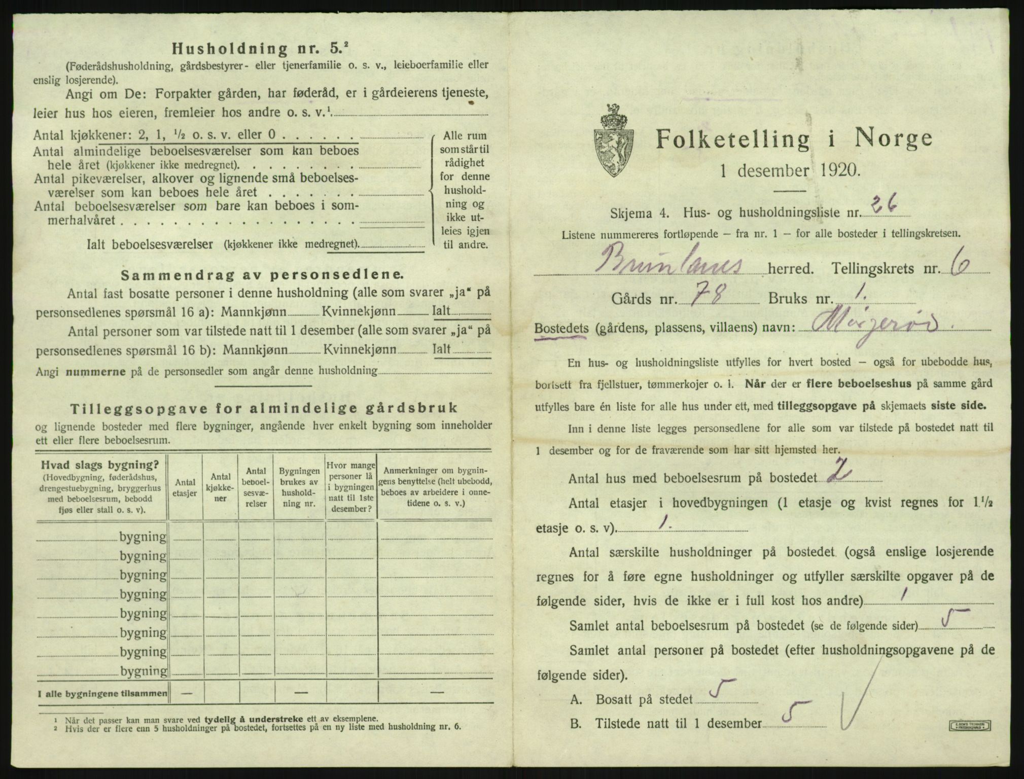 SAKO, 1920 census for Brunlanes, 1920, p. 915