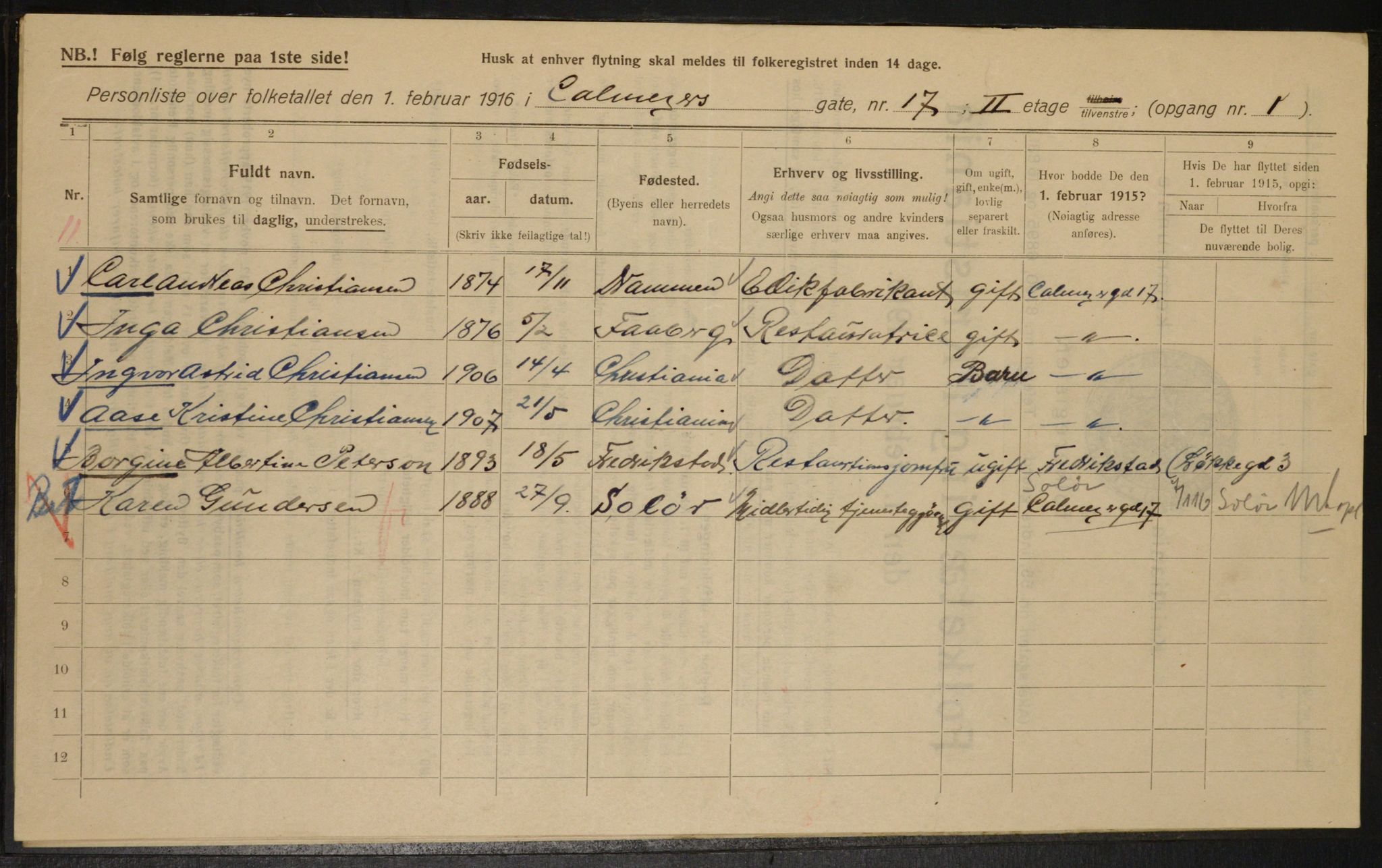 OBA, Municipal Census 1916 for Kristiania, 1916, p. 11605