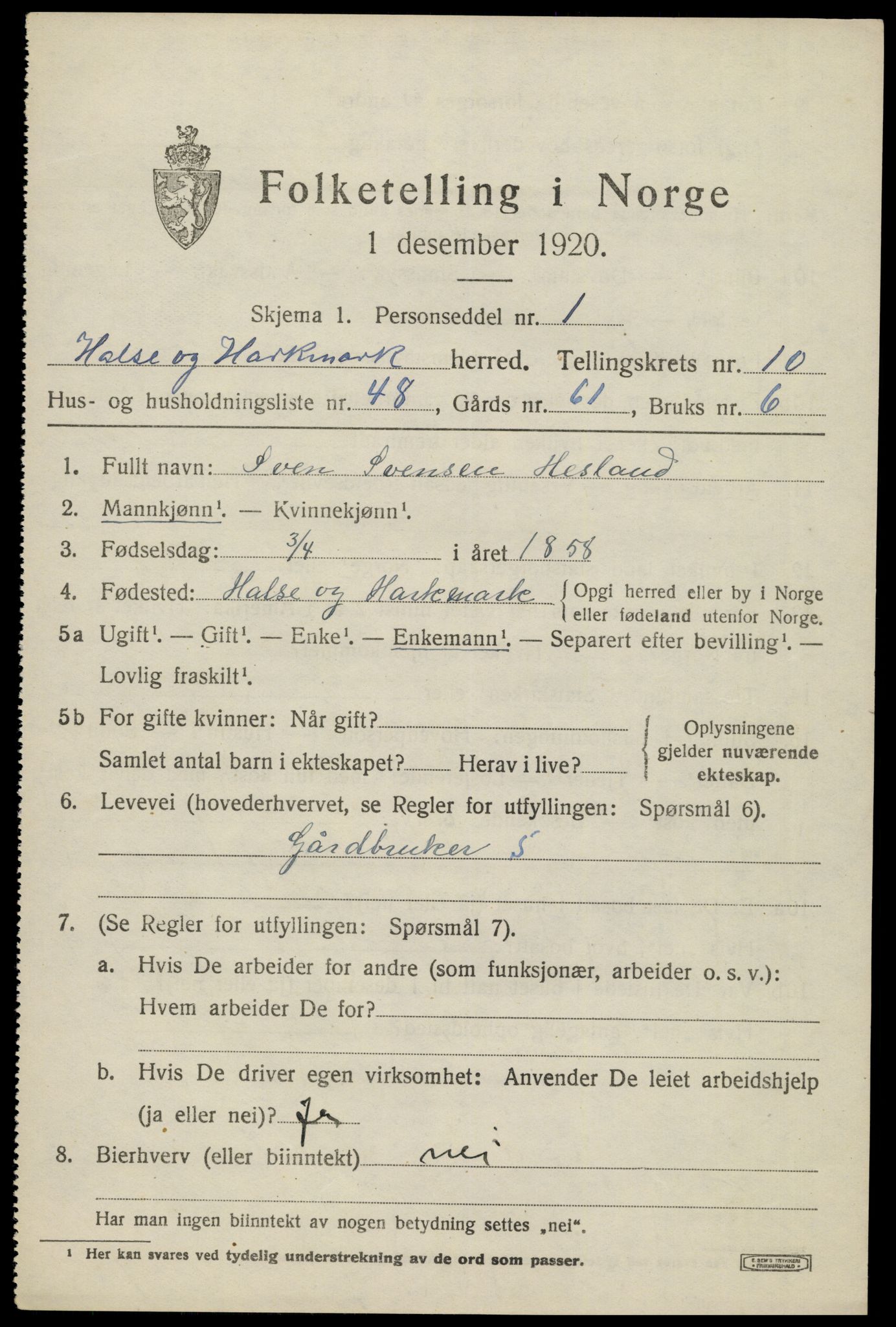 SAK, 1920 census for Halse og Harkmark, 1920, p. 6049