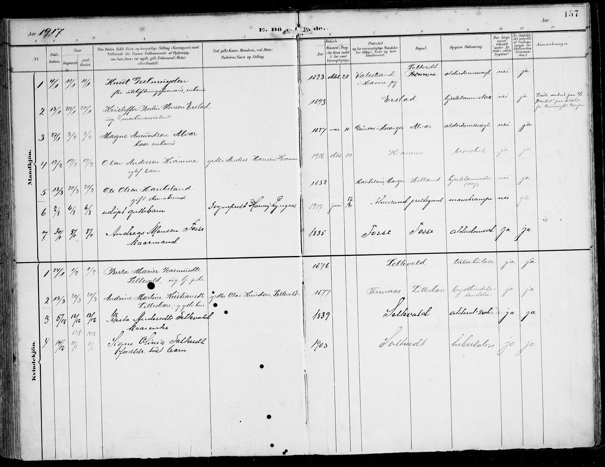 Alversund Sokneprestembete, SAB/A-73901/H/Ha/Haa/Haaa/L0003: Parish register (official) no. A 3, 1897-1926, p. 157