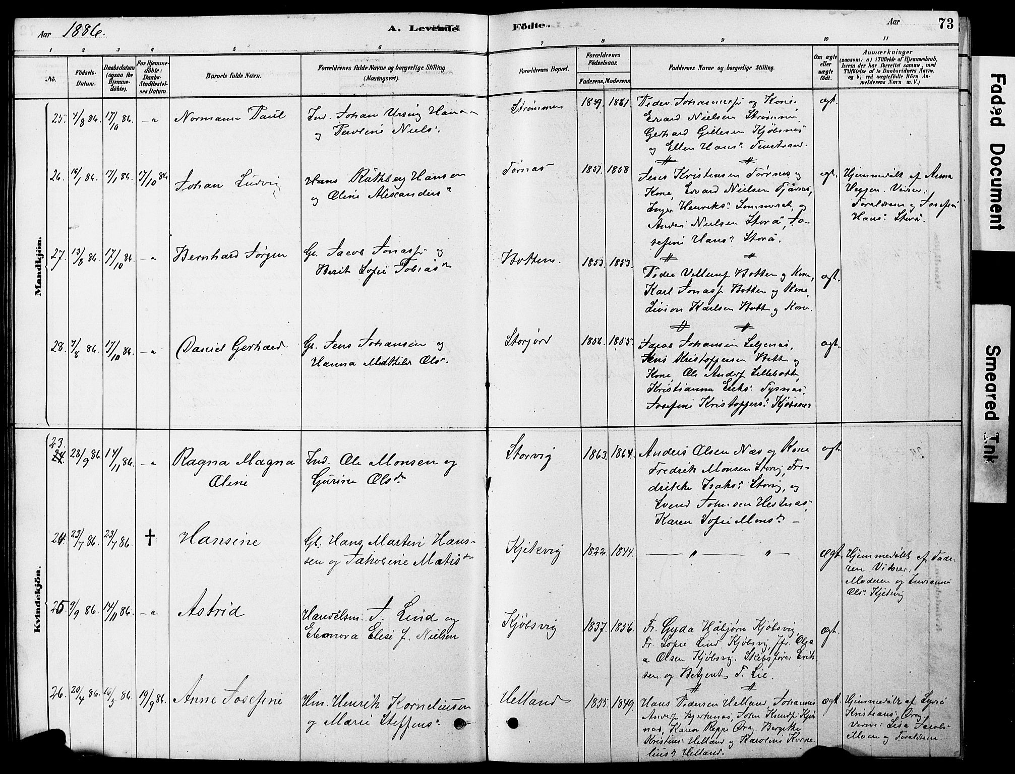 Ministerialprotokoller, klokkerbøker og fødselsregistre - Nordland, AV/SAT-A-1459/861/L0875: Parish register (copy) no. 861C01, 1879-1887, p. 73