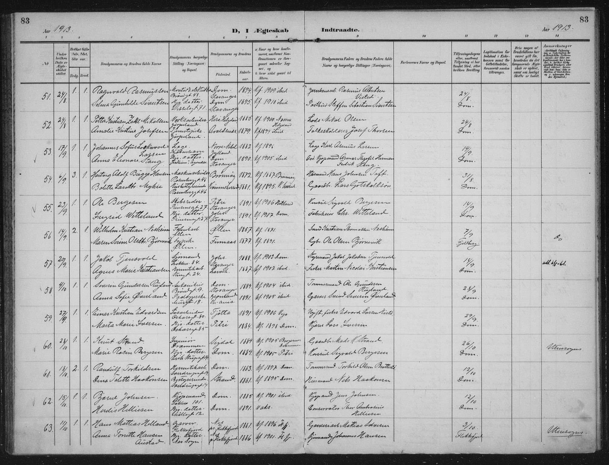 Domkirken sokneprestkontor, AV/SAST-A-101812/002/A/L0016: Parish register (official) no. A 33, 1905-1922, p. 83