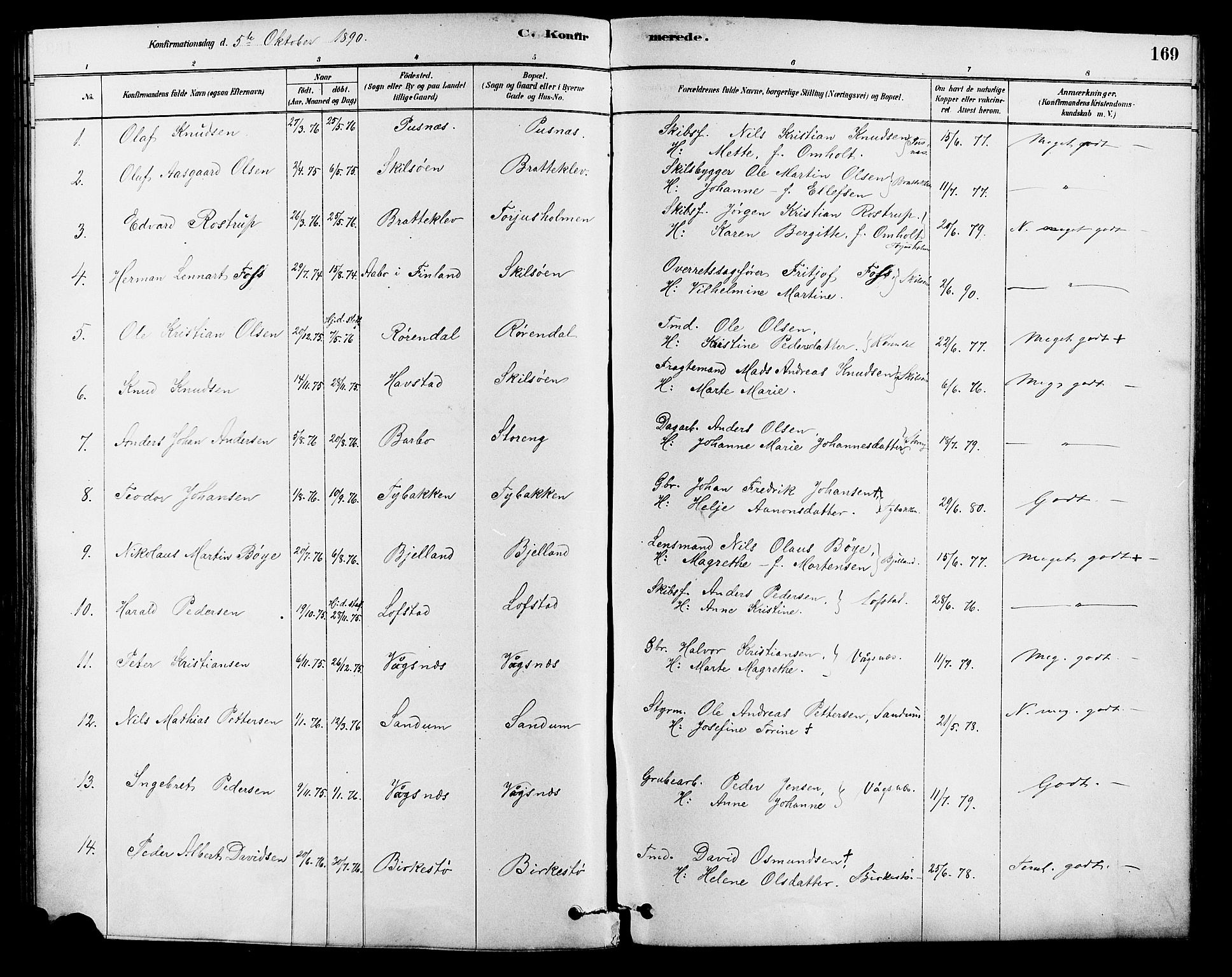 Tromøy sokneprestkontor, SAK/1111-0041/F/Fa/L0009: Parish register (official) no. A 9, 1878-1896, p. 169