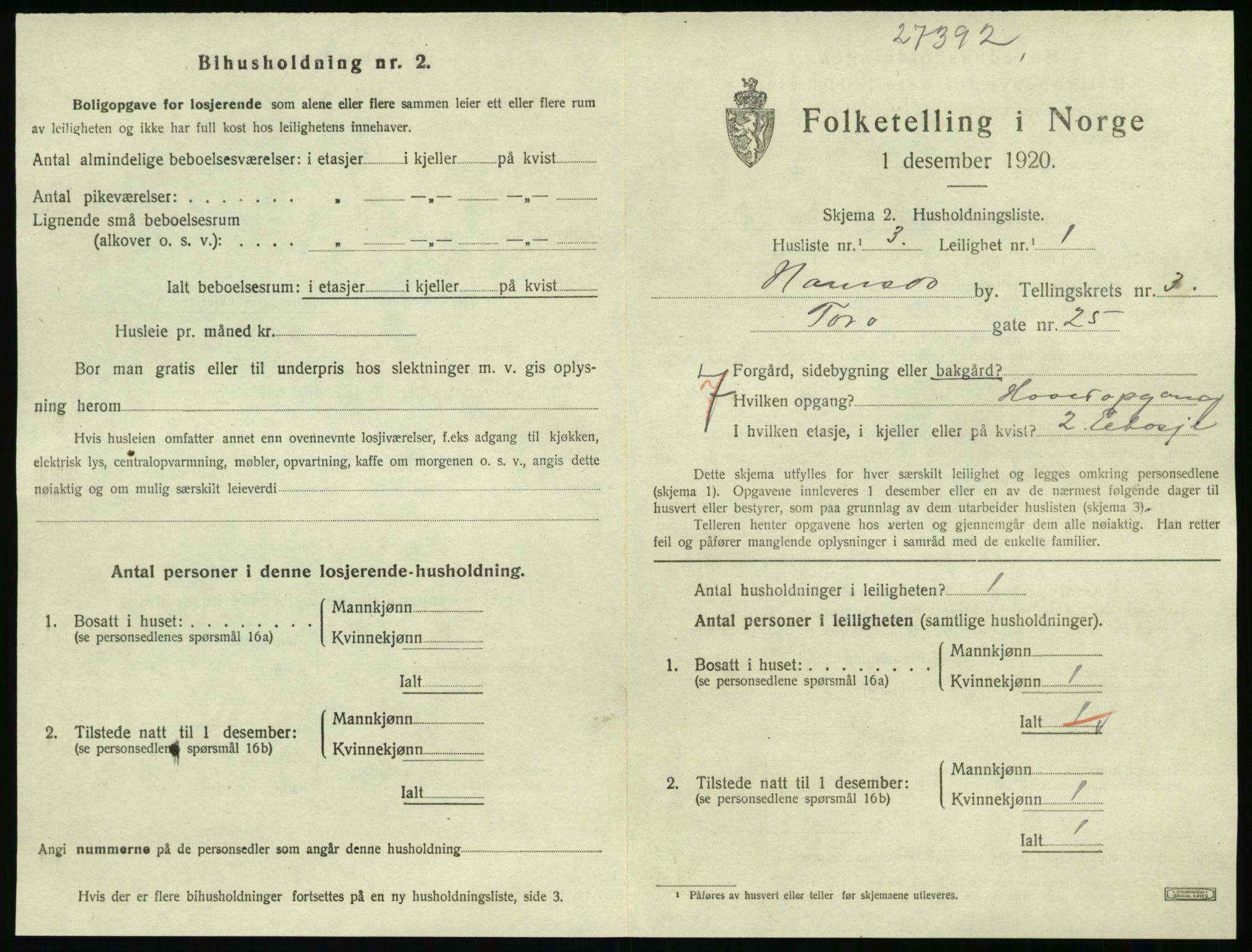 SAT, 1920 census for Namsos, 1920, p. 1137