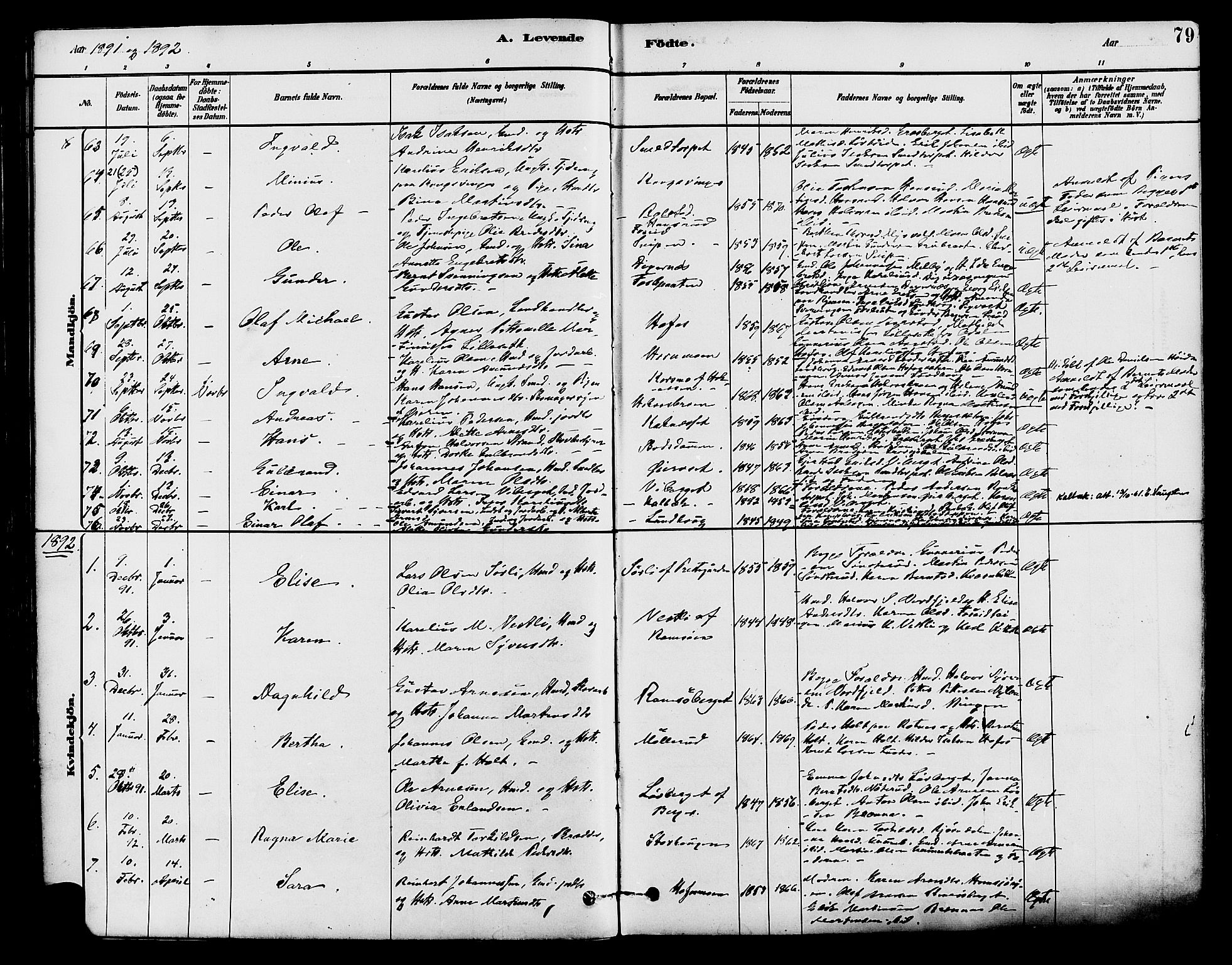 Brandval prestekontor, SAH/PREST-034/H/Ha/Haa/L0002: Parish register (official) no. 2, 1880-1894, p. 79