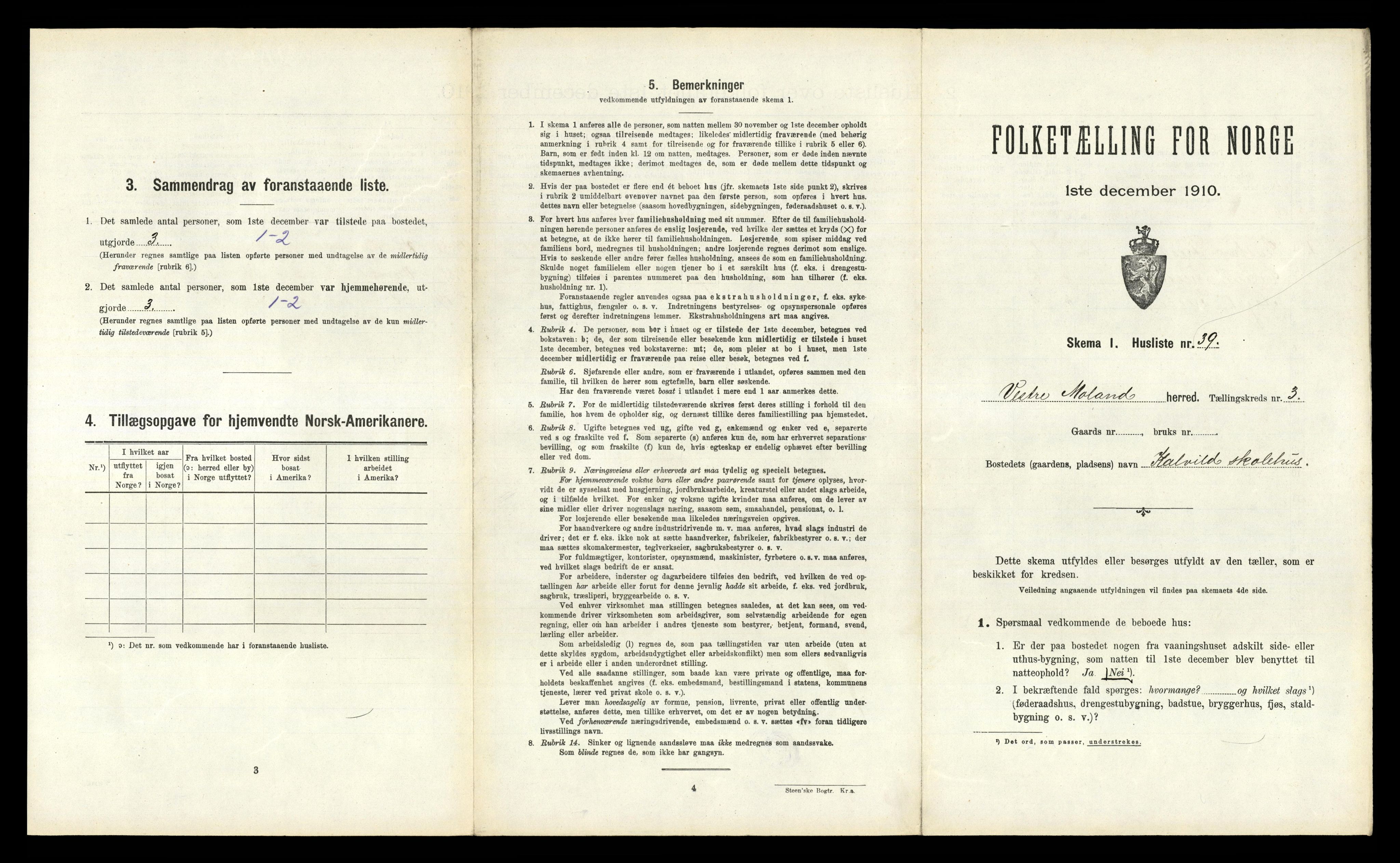 RA, 1910 census for Vestre Moland, 1910, p. 582