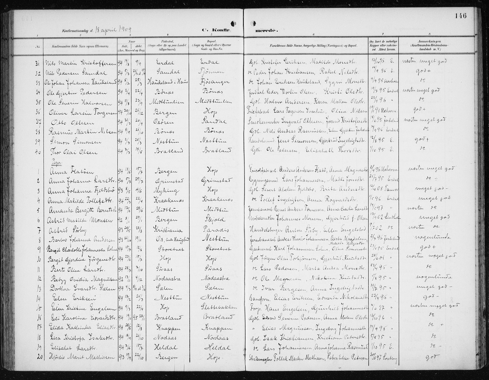 Fana Sokneprestembete, AV/SAB-A-75101/H/Haa/Haai/L0003: Parish register (official) no. I 3, 1900-1912, p. 146