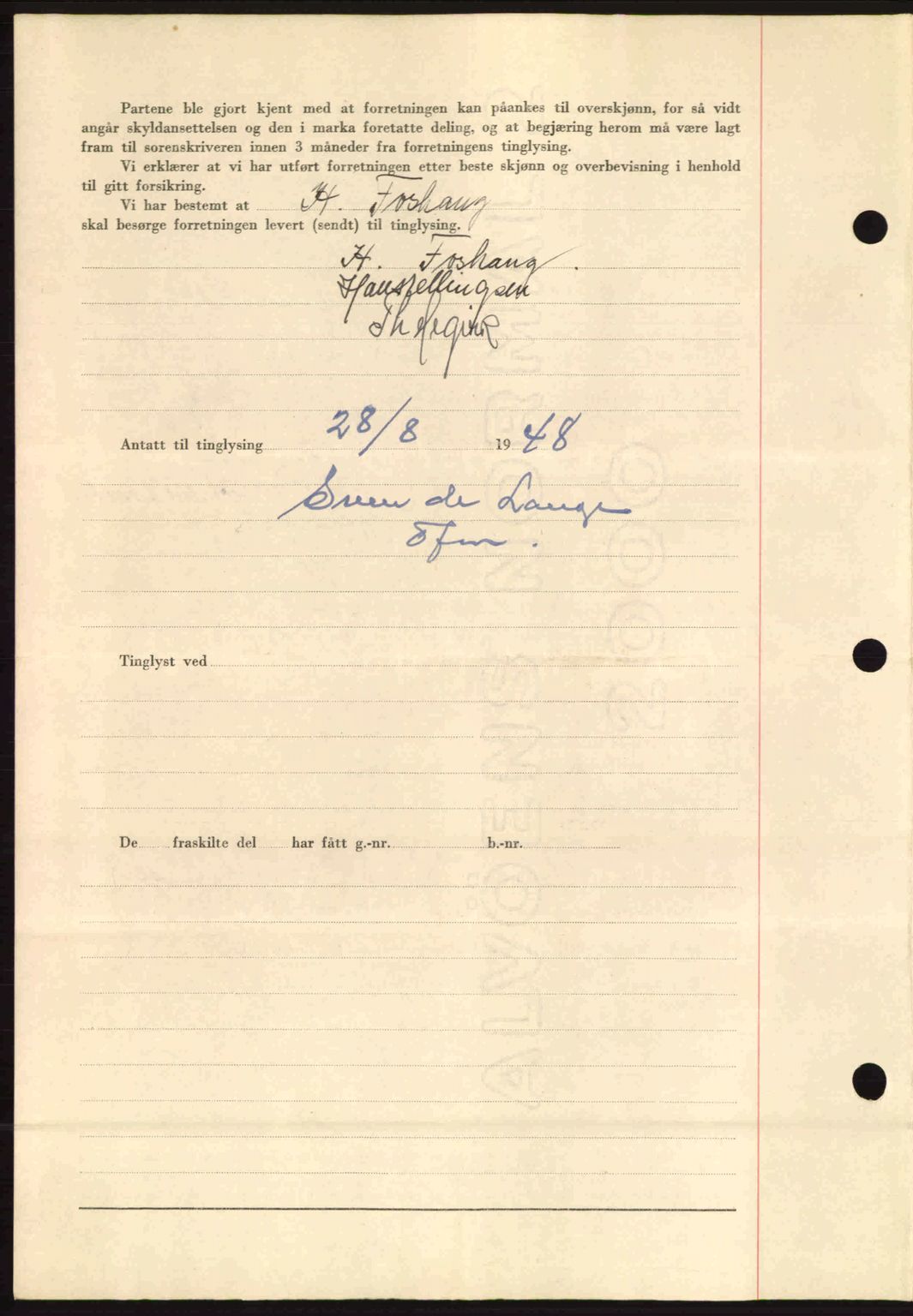 Fosen sorenskriveri, AV/SAT-A-1107/1/2/2C: Mortgage book no. A8, 1948-1948, Diary no: : 1246/1948