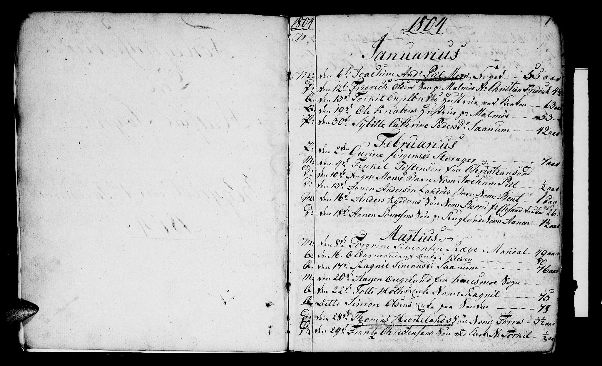 Mandal sokneprestkontor, SAK/1111-0030/F/Fa/Faa/L0009: Parish register (official) no. A 9, 1804-1818, p. 0-1