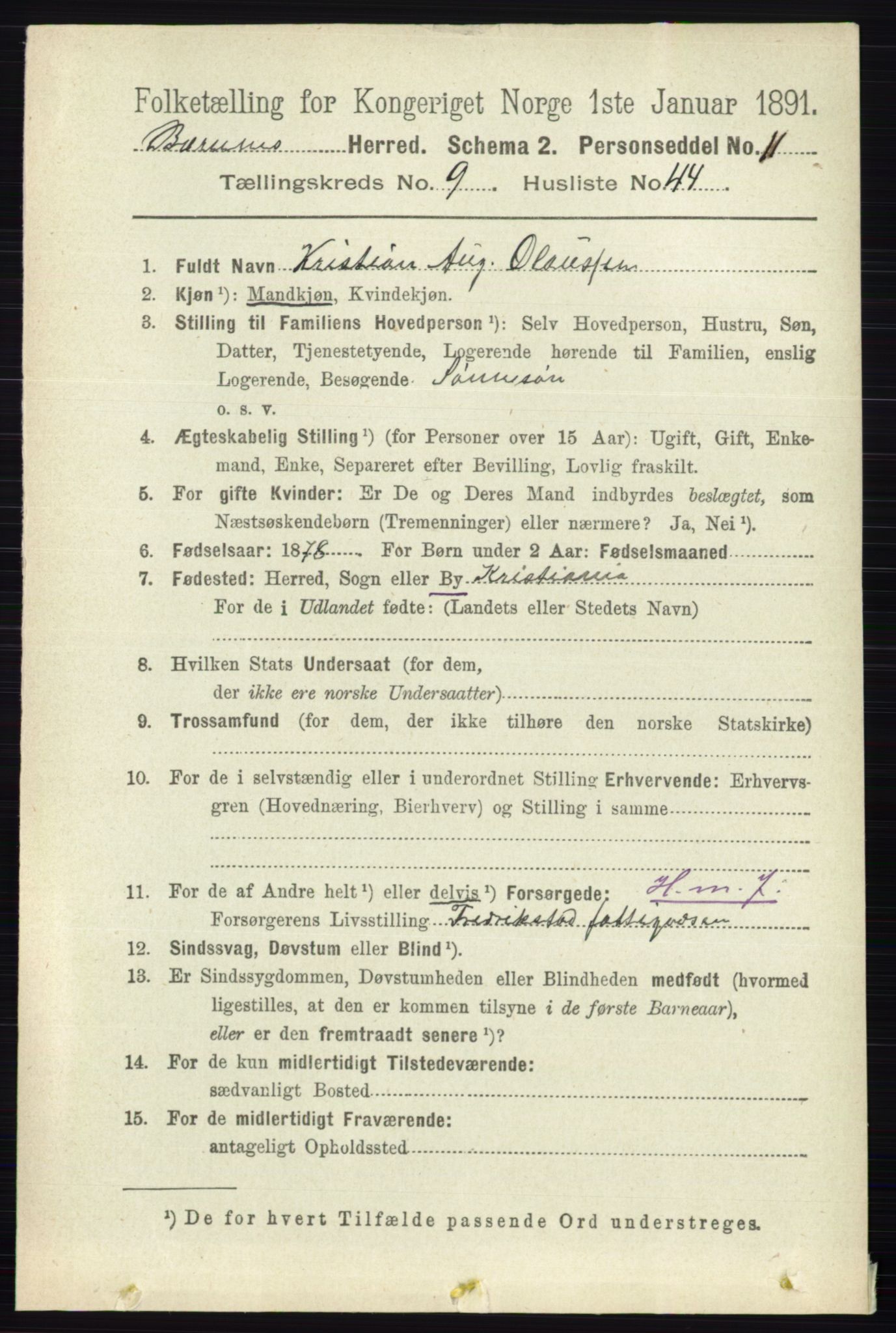 RA, 1891 census for 0219 Bærum, 1891, p. 5591