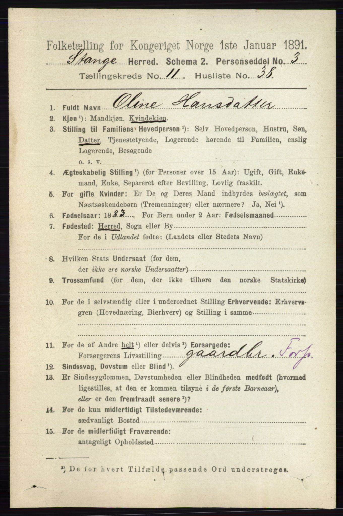 RA, 1891 census for 0417 Stange, 1891, p. 7707