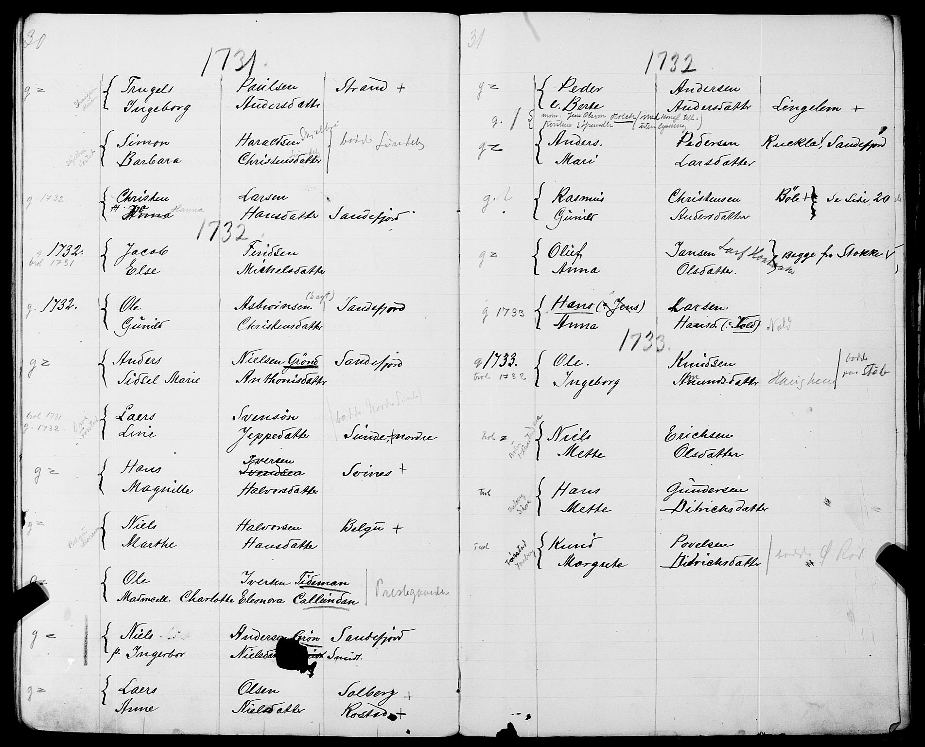 Sandar sokneprestkontor, SAKO/A-242/Y/Ya/L0006: Other parish register no. 1 /1, 1709-1871, p. 30-31