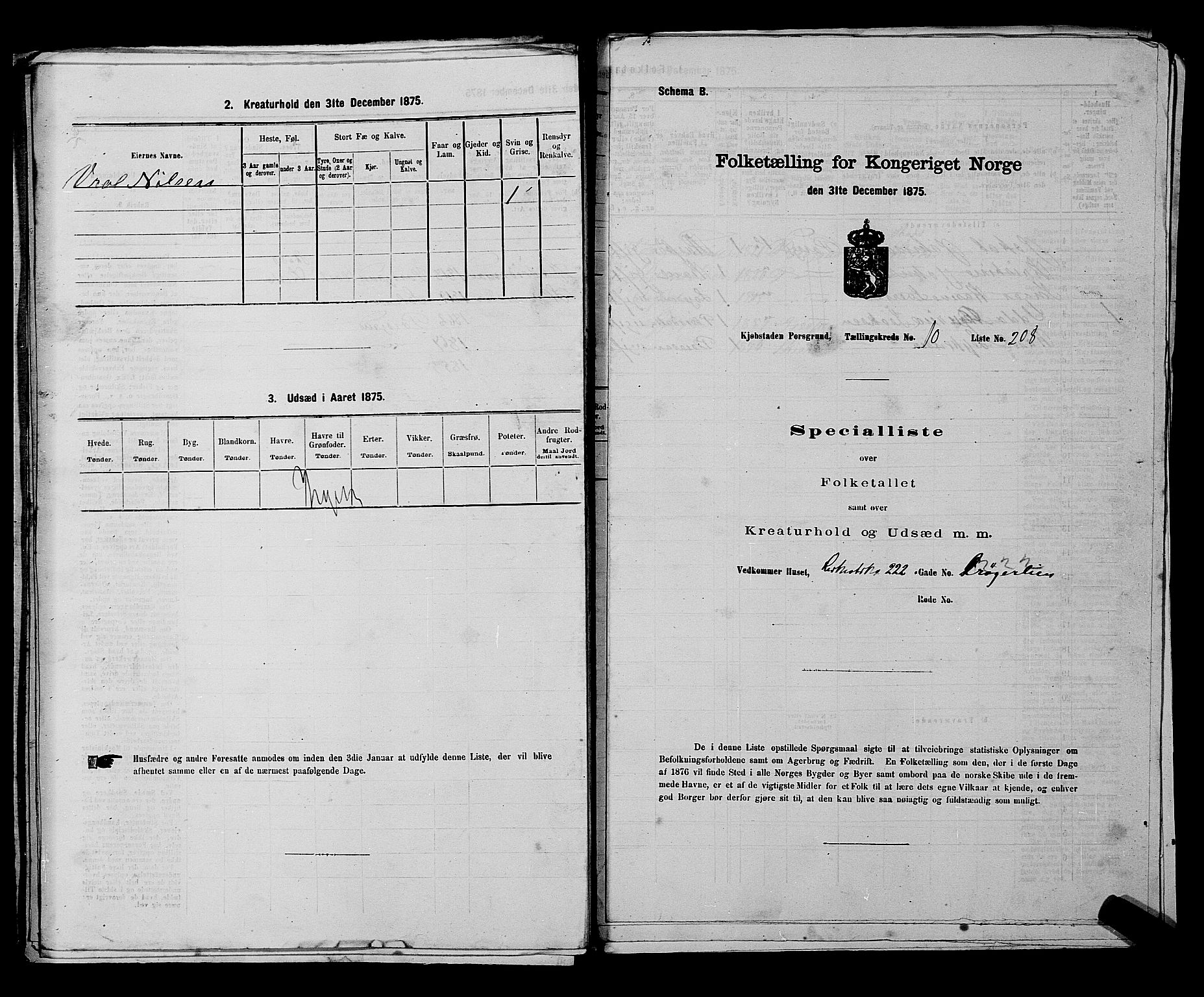 SAKO, 1875 census for 0805P Porsgrunn, 1875, p. 482