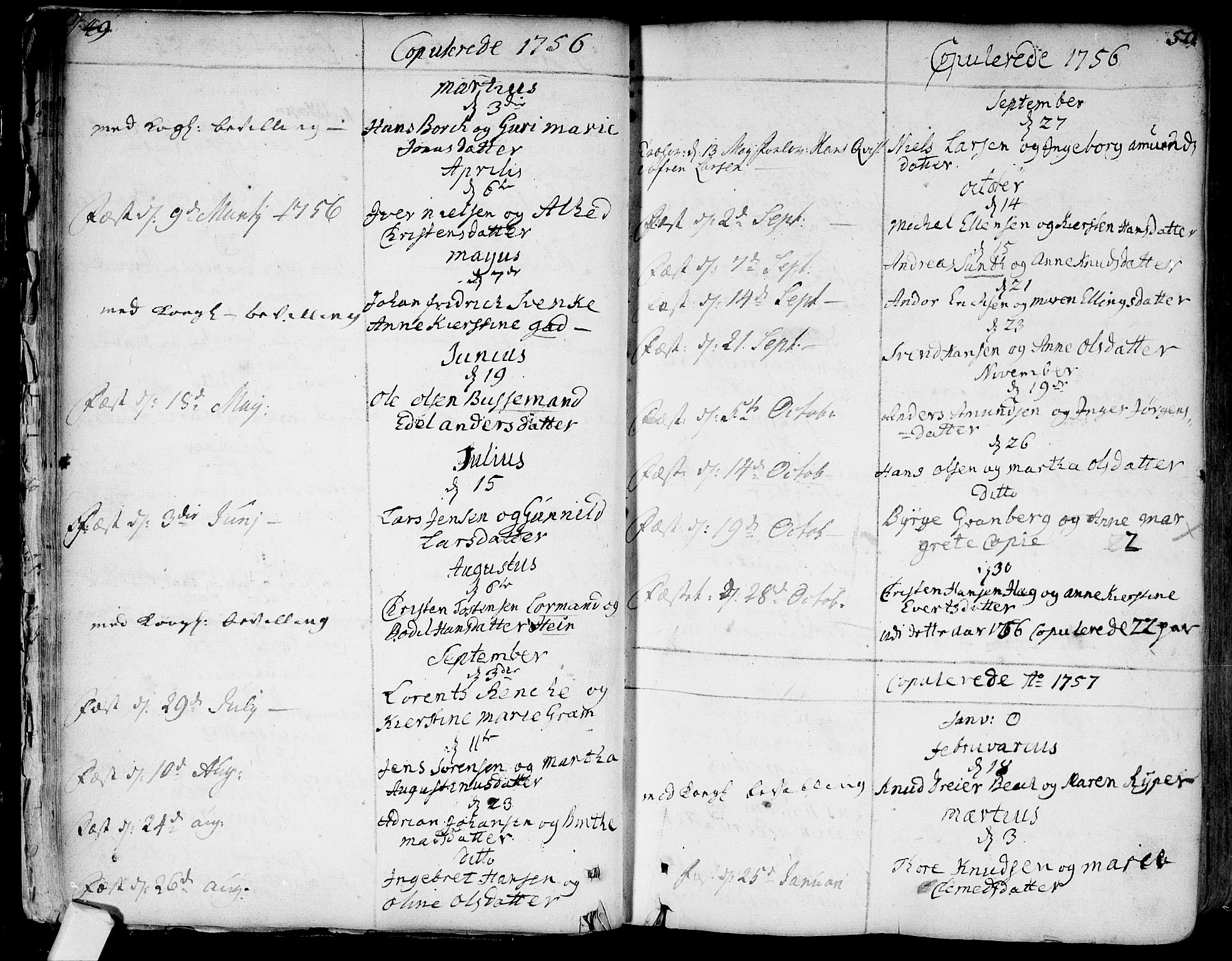 Bragernes kirkebøker, SAKO/A-6/F/Fa/L0004: Parish register (official) no. I 4, 1734-1759, p. 49-50
