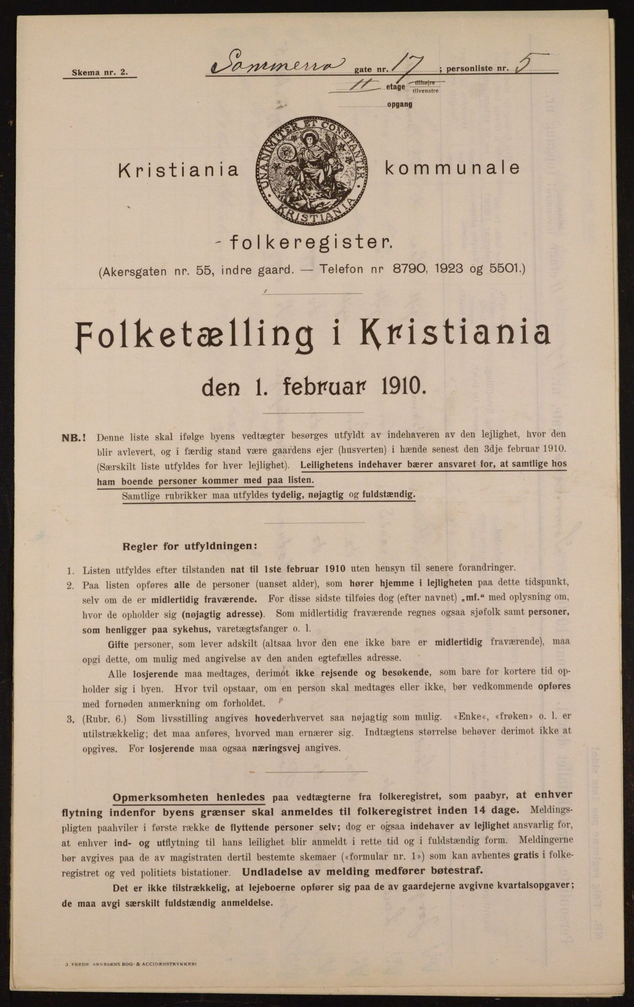 OBA, Municipal Census 1910 for Kristiania, 1910, p. 95055