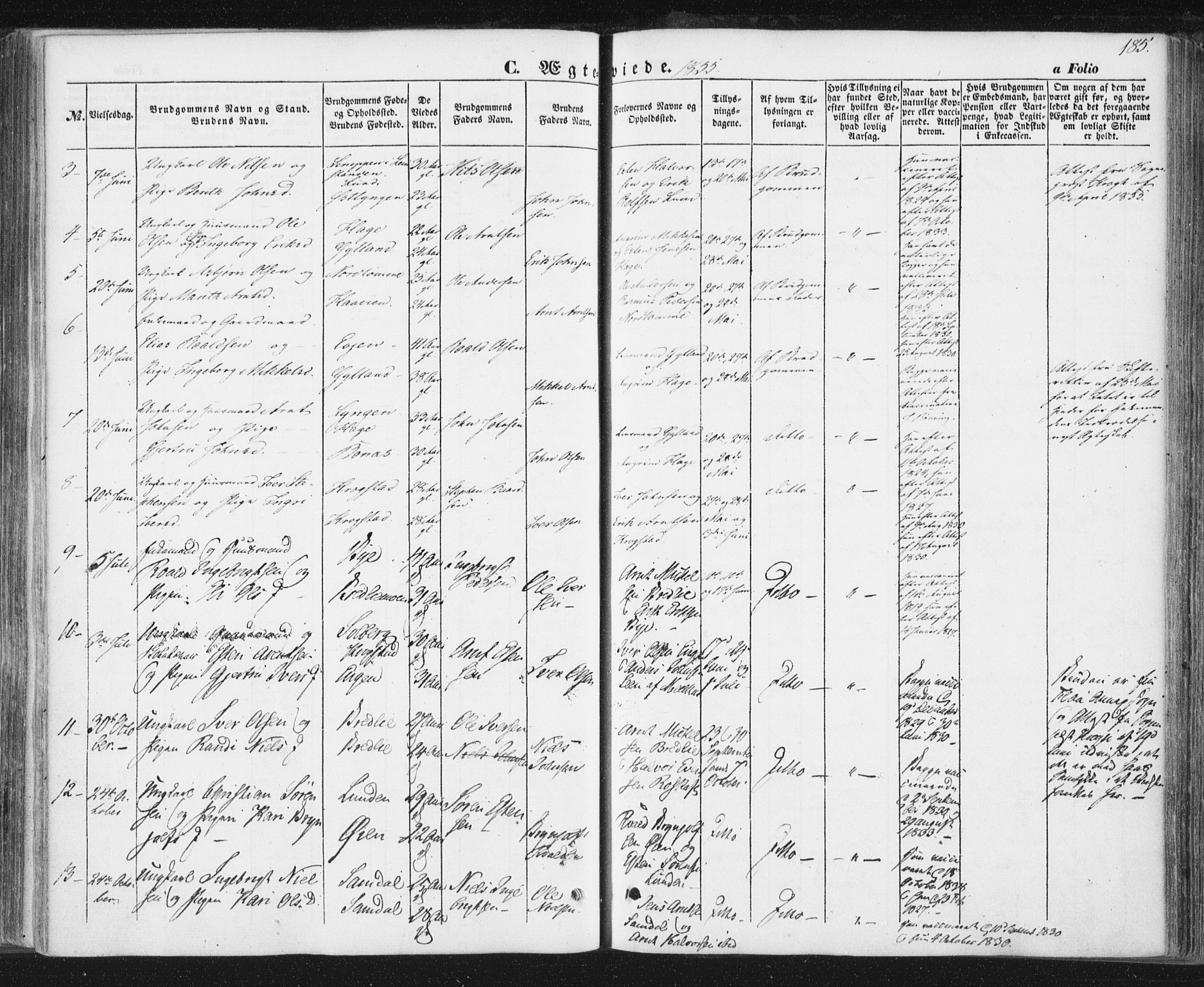 Ministerialprotokoller, klokkerbøker og fødselsregistre - Sør-Trøndelag, AV/SAT-A-1456/692/L1103: Parish register (official) no. 692A03, 1849-1870, p. 185