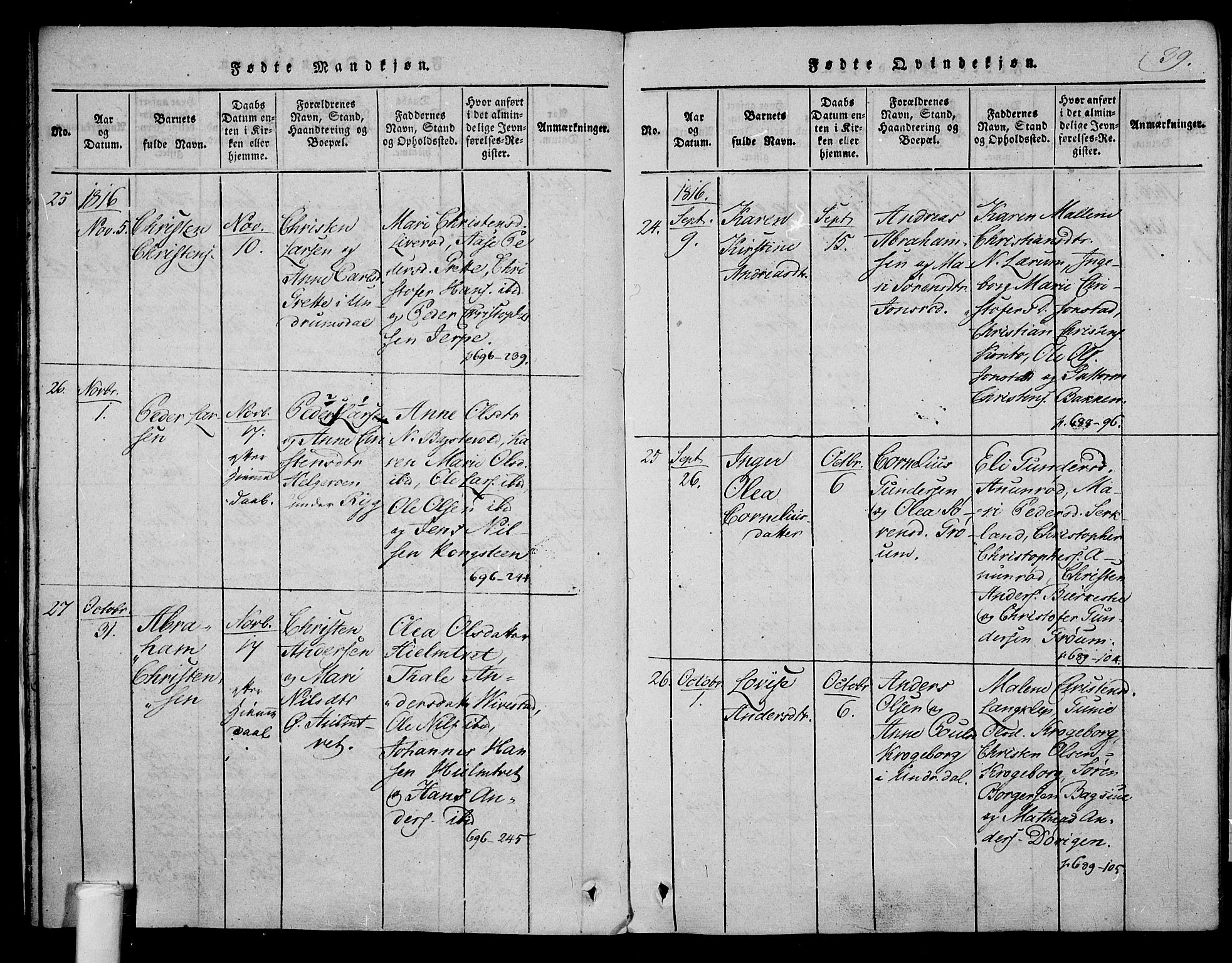 Våle kirkebøker, AV/SAKO-A-334/F/Fa/L0007: Parish register (official) no. I 7, 1814-1824, p. 38-39