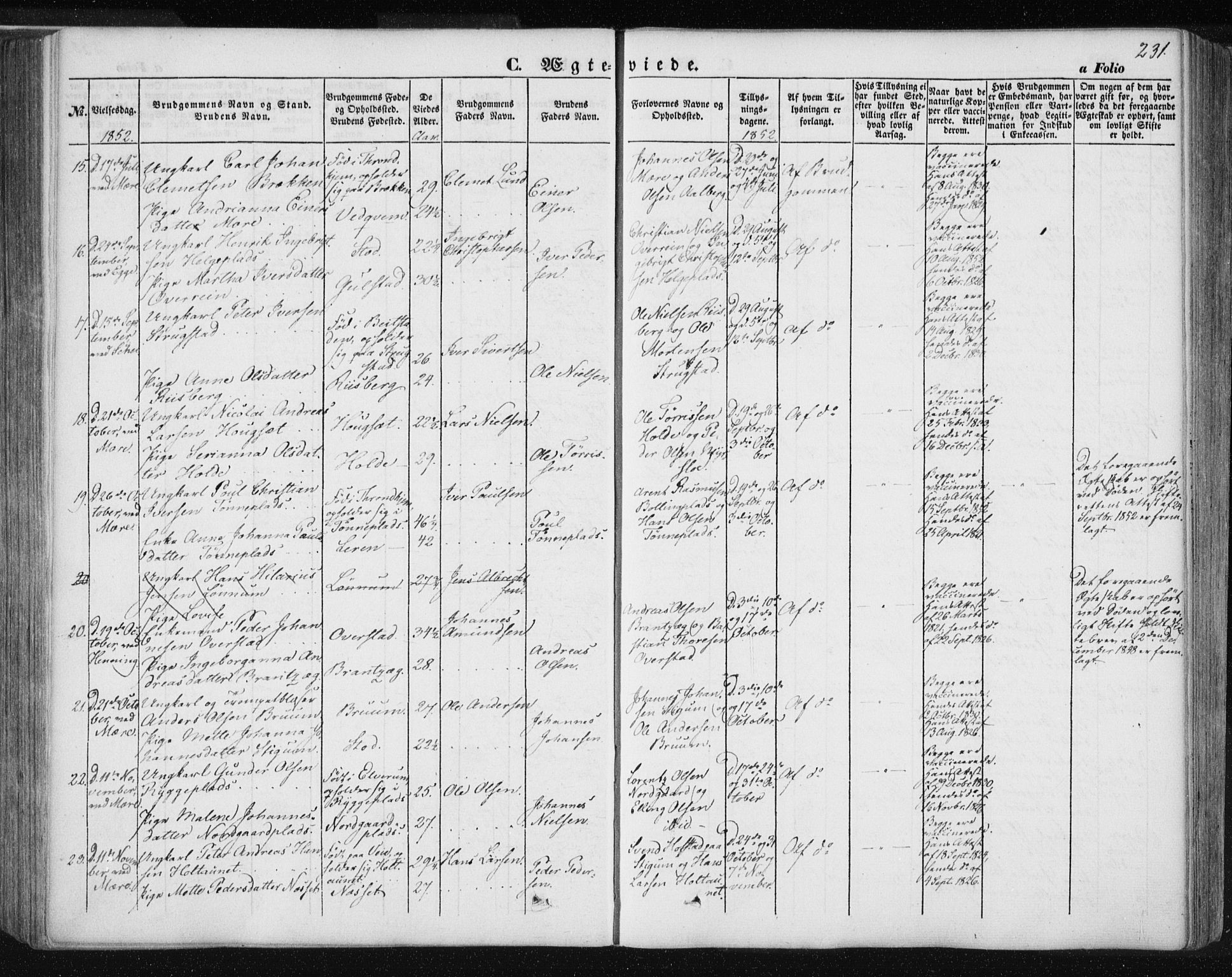 Ministerialprotokoller, klokkerbøker og fødselsregistre - Nord-Trøndelag, SAT/A-1458/735/L0342: Parish register (official) no. 735A07 /1, 1849-1862, p. 231