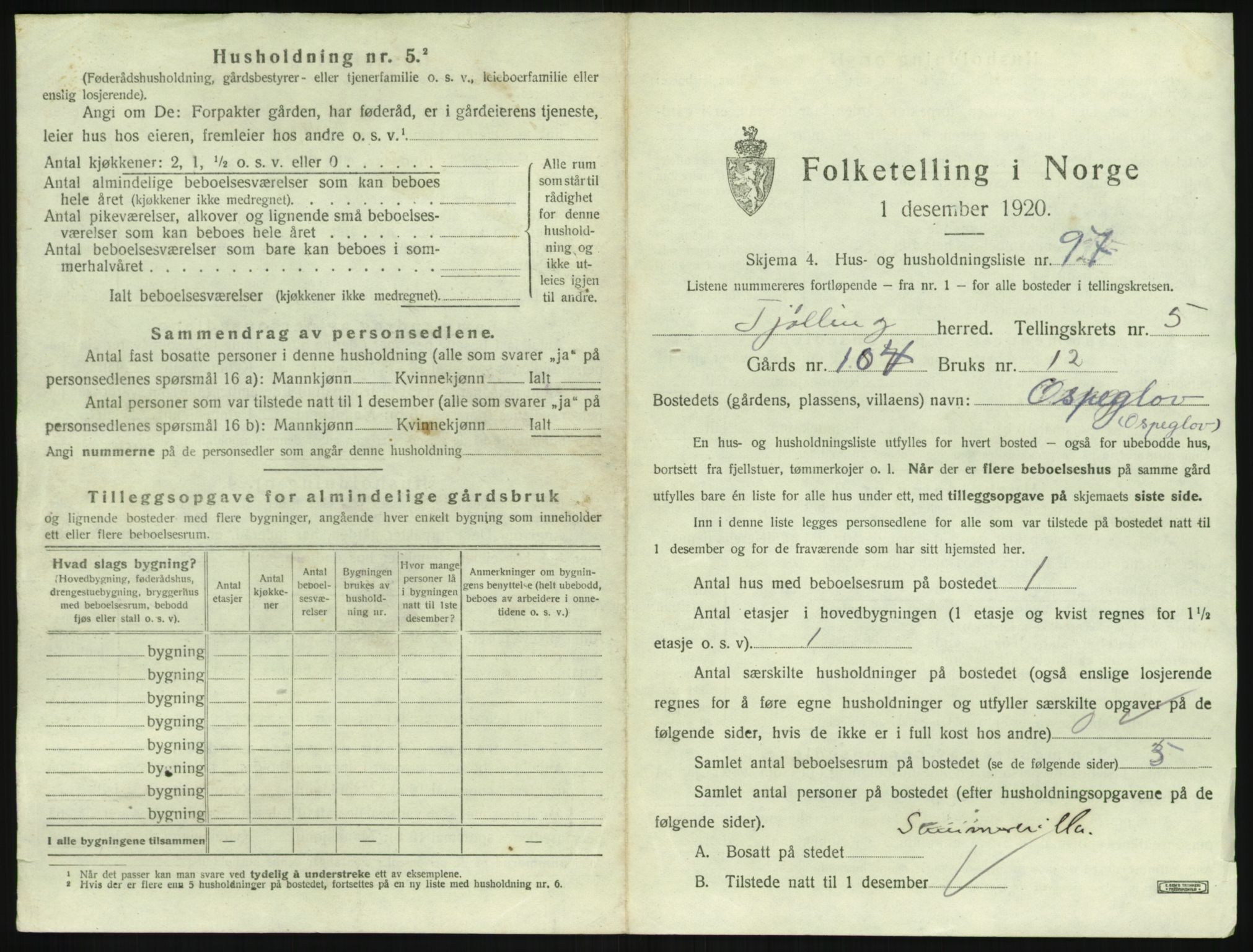 SAKO, 1920 census for Tjølling, 1920, p. 1379