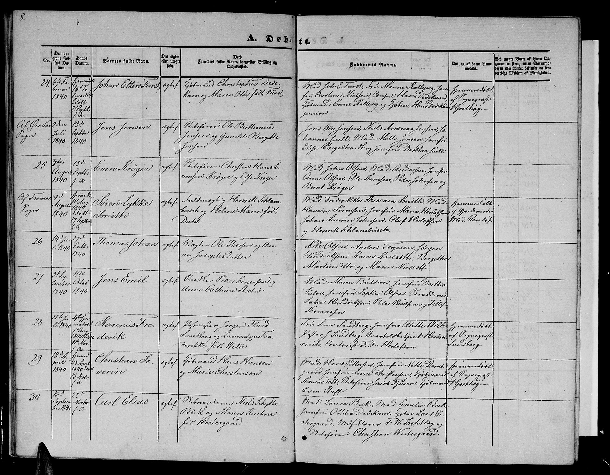 Arendal sokneprestkontor, Trefoldighet, AV/SAK-1111-0040/F/Fb/L0002: Parish register (copy) no. B 2, 1838-1860, p. 8