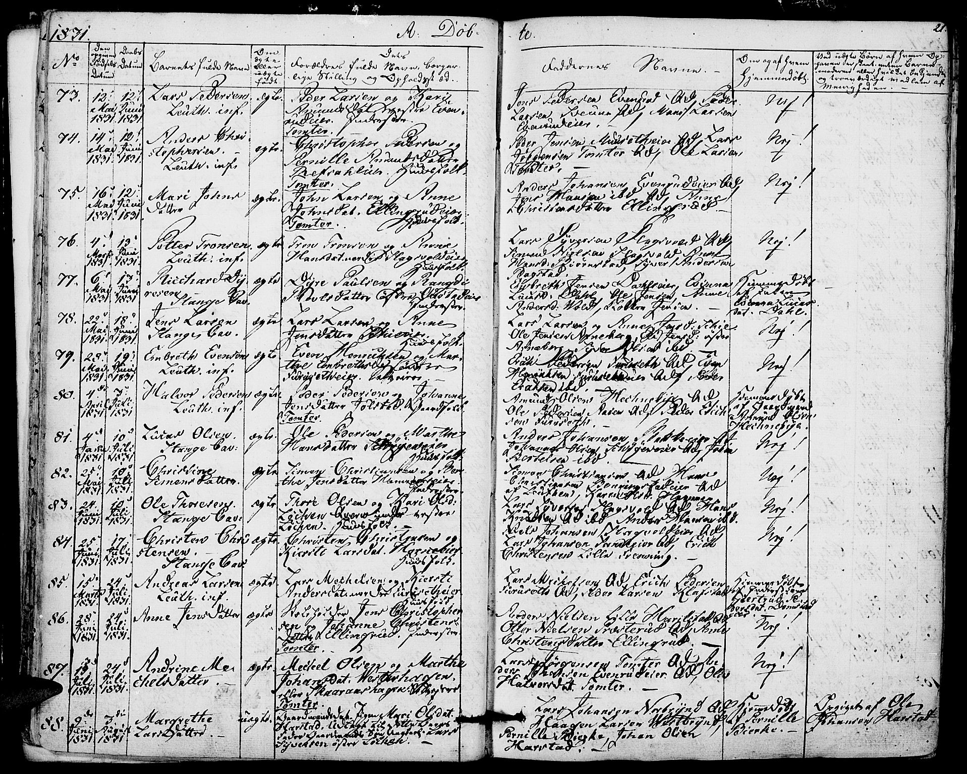 Romedal prestekontor, AV/SAH-PREST-004/K/L0003: Parish register (official) no. 3, 1829-1846, p. 21