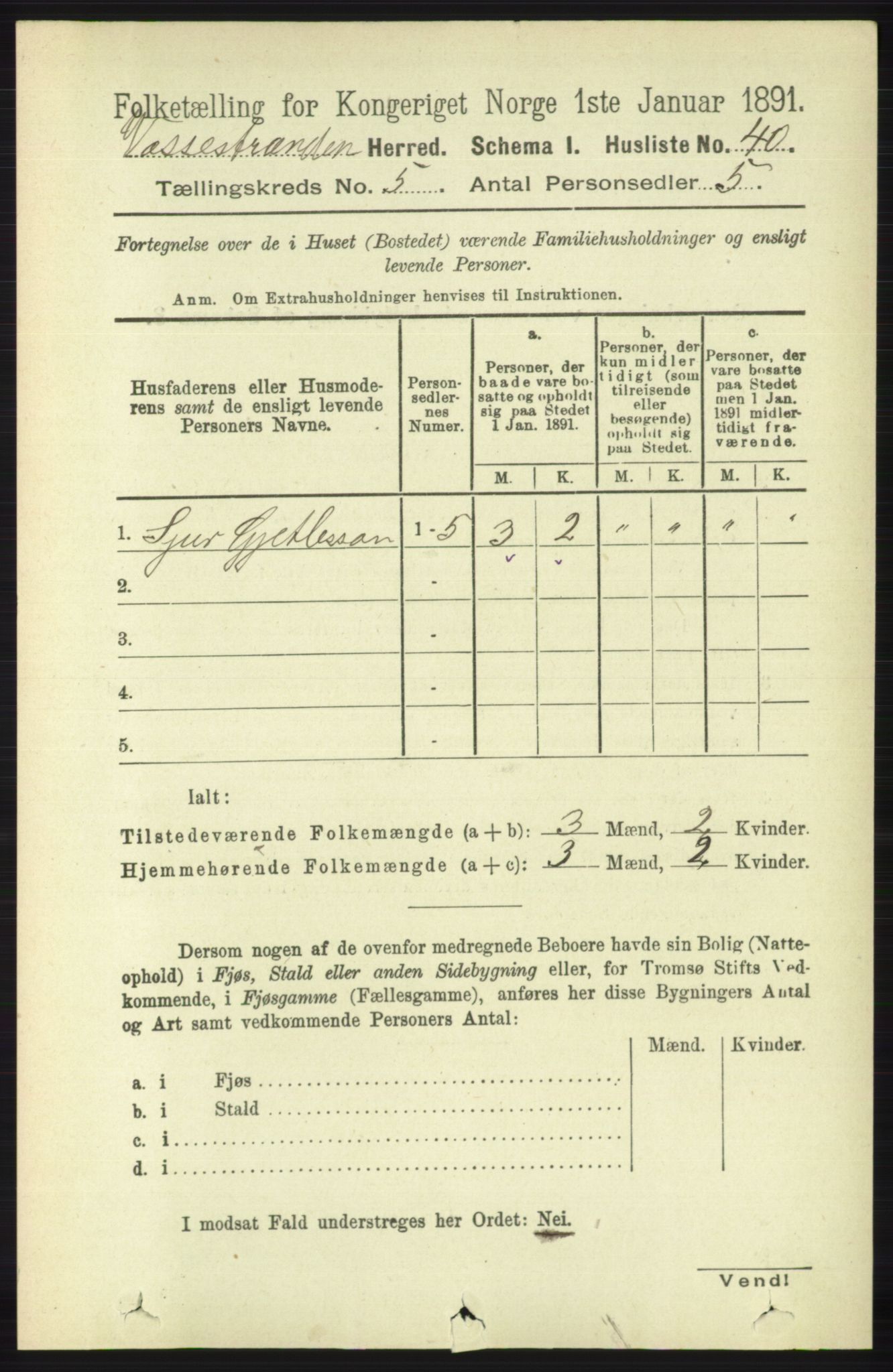 RA, 1891 census for 1236 Vossestrand, 1891, p. 1890