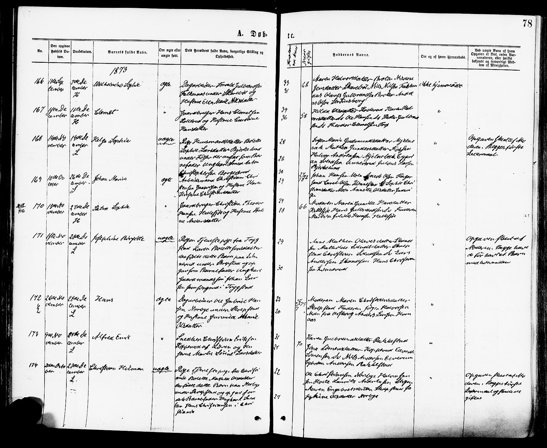 Høland prestekontor Kirkebøker, SAO/A-10346a/F/Fa/L0012.a: Parish register (official) no. I 12A, 1869-1879, p. 78