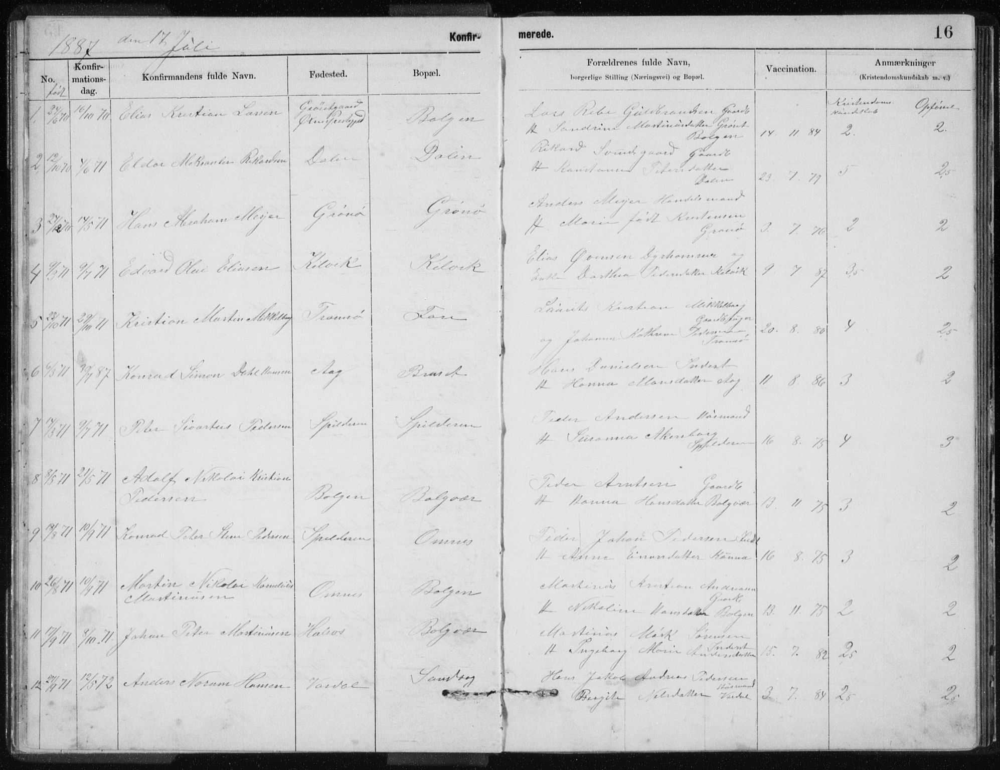 Ministerialprotokoller, klokkerbøker og fødselsregistre - Nordland, SAT/A-1459/843/L0637: Parish register (copy) no. 843C06, 1884-1908, p. 16
