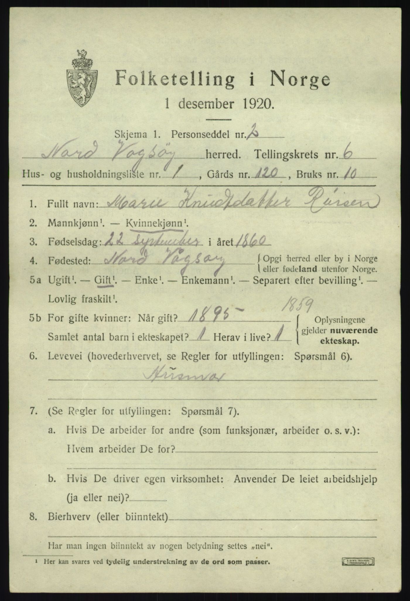 SAB, 1920 census for Nord-Vågsøy, 1920, p. 2254