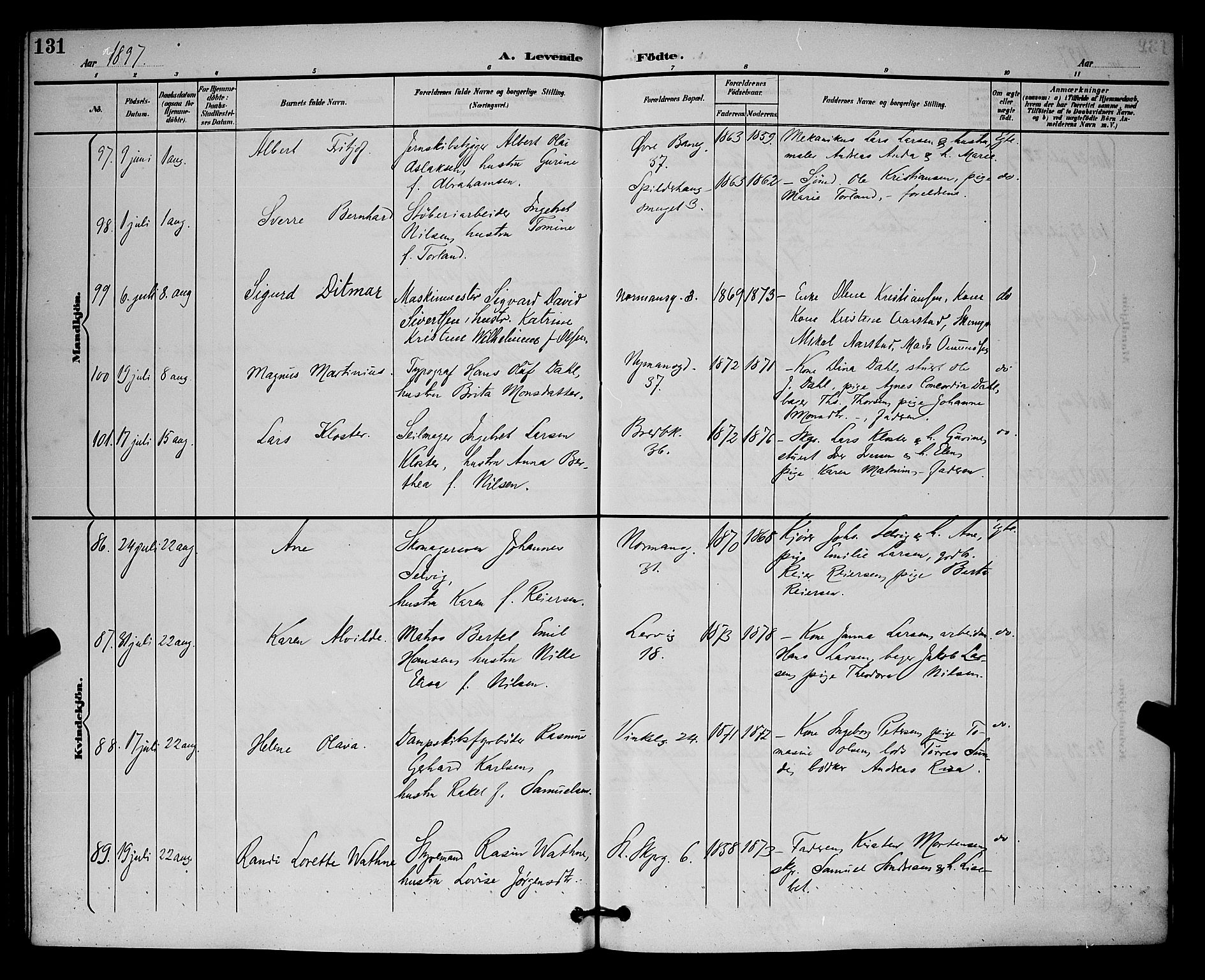 St. Johannes sokneprestkontor, SAST/A-101814/001/30/30BB/L0003: Parish register (copy) no. B 3, 1893-1900, p. 131