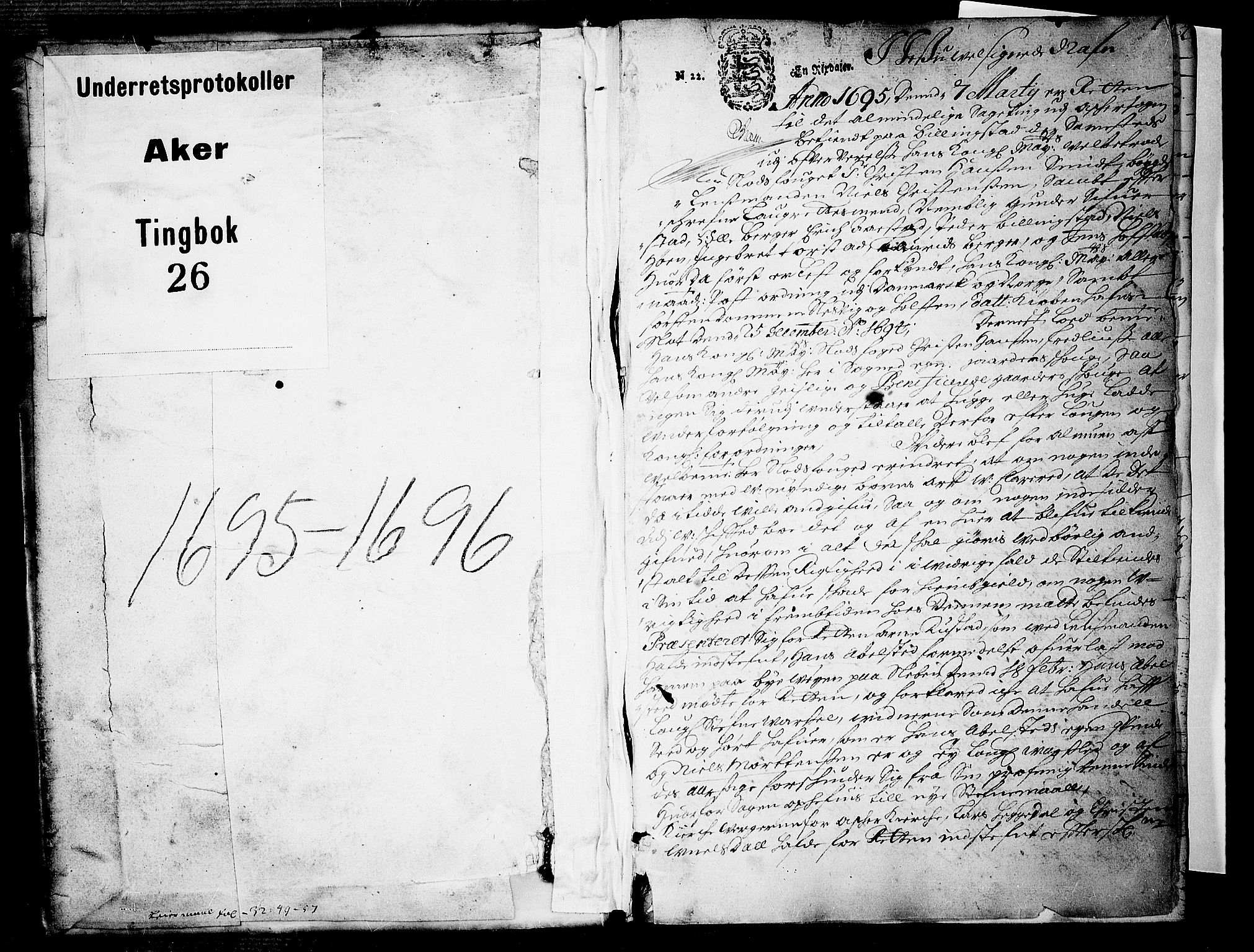 Aker sorenskriveri, AV/SAO-A-10895/F/Fb/L0026: Tingbok, 1695-1697, p. 0b-1a