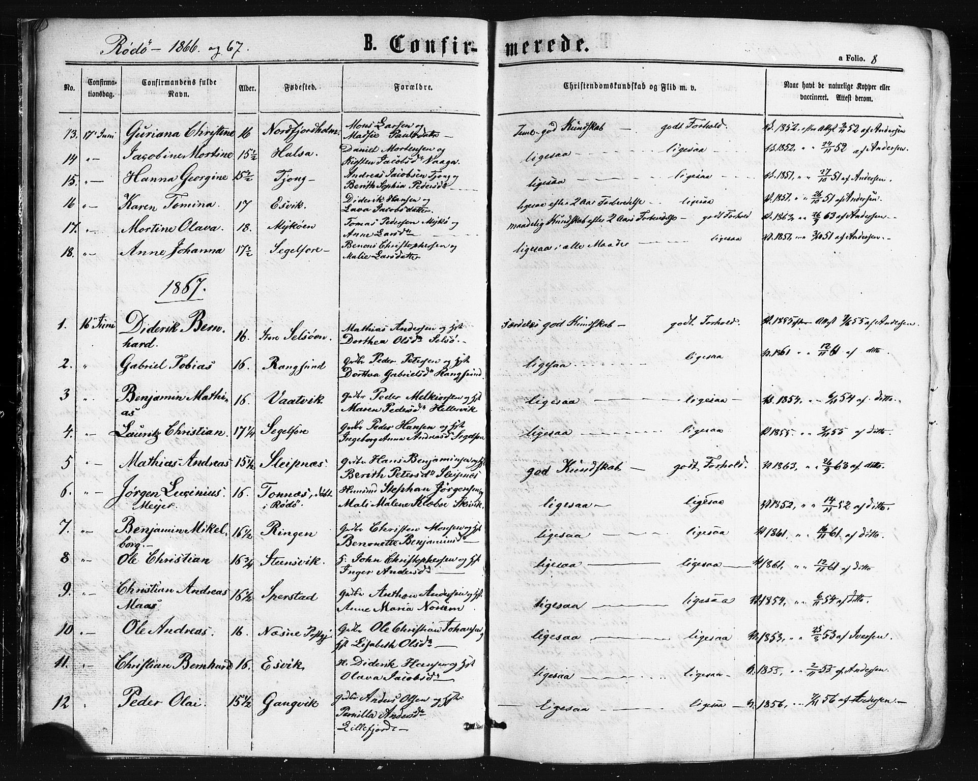 Ministerialprotokoller, klokkerbøker og fødselsregistre - Nordland, SAT/A-1459/841/L0607: Parish register (official) no. 841A11 /1, 1863-1877, p. 8