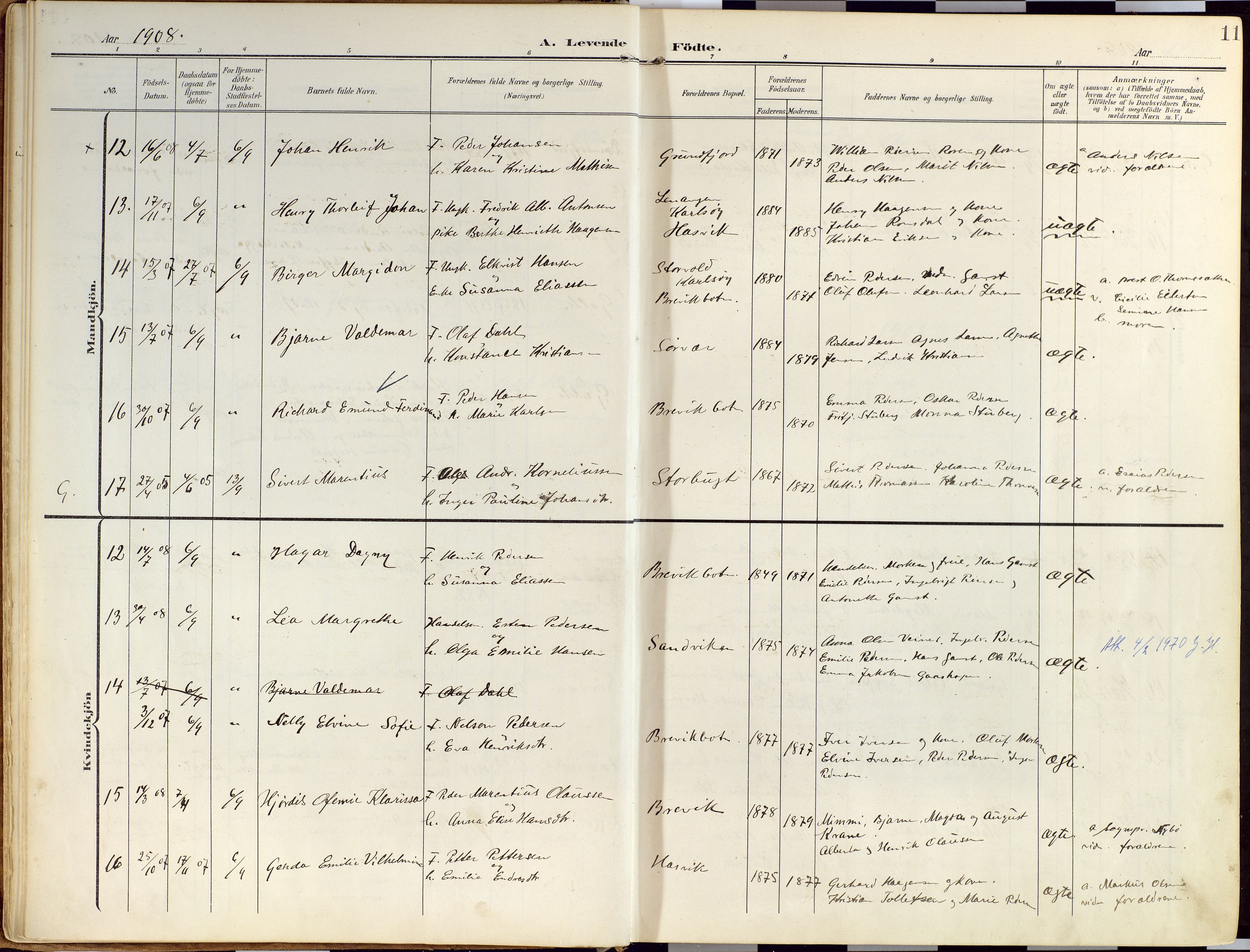 Loppa sokneprestkontor, SATØ/S-1339/H/Ha/L0010kirke: Parish register (official) no. 10, 1907-1922, p. 11