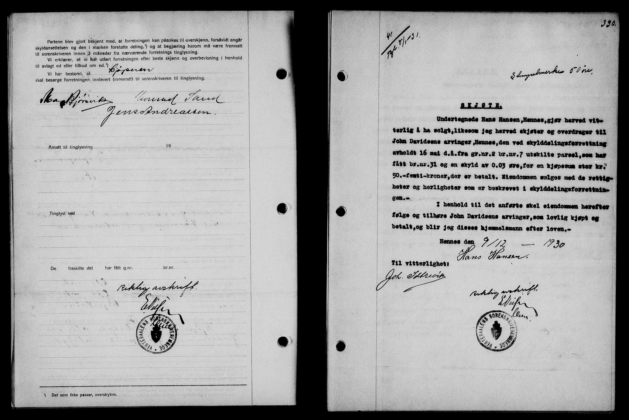 Vesterålen sorenskriveri, AV/SAT-A-4180/1/2/2Ca/L0052: Mortgage book no. 45, 1930-1931, Deed date: 08.01.1931