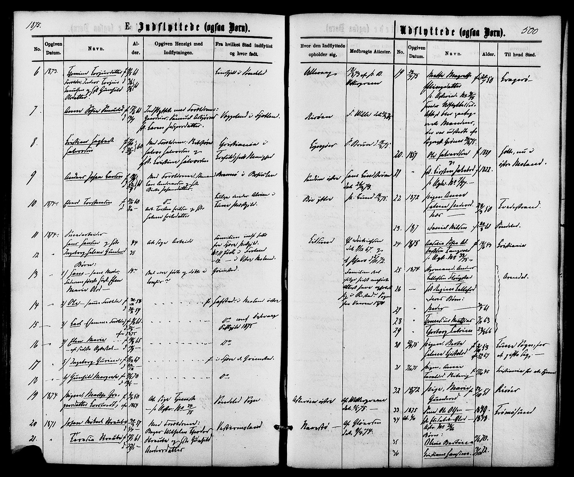 Dypvåg sokneprestkontor, SAK/1111-0007/F/Fa/Faa/L0007: Parish register (official) no. A 7/ 1, 1872-1884, p. 500