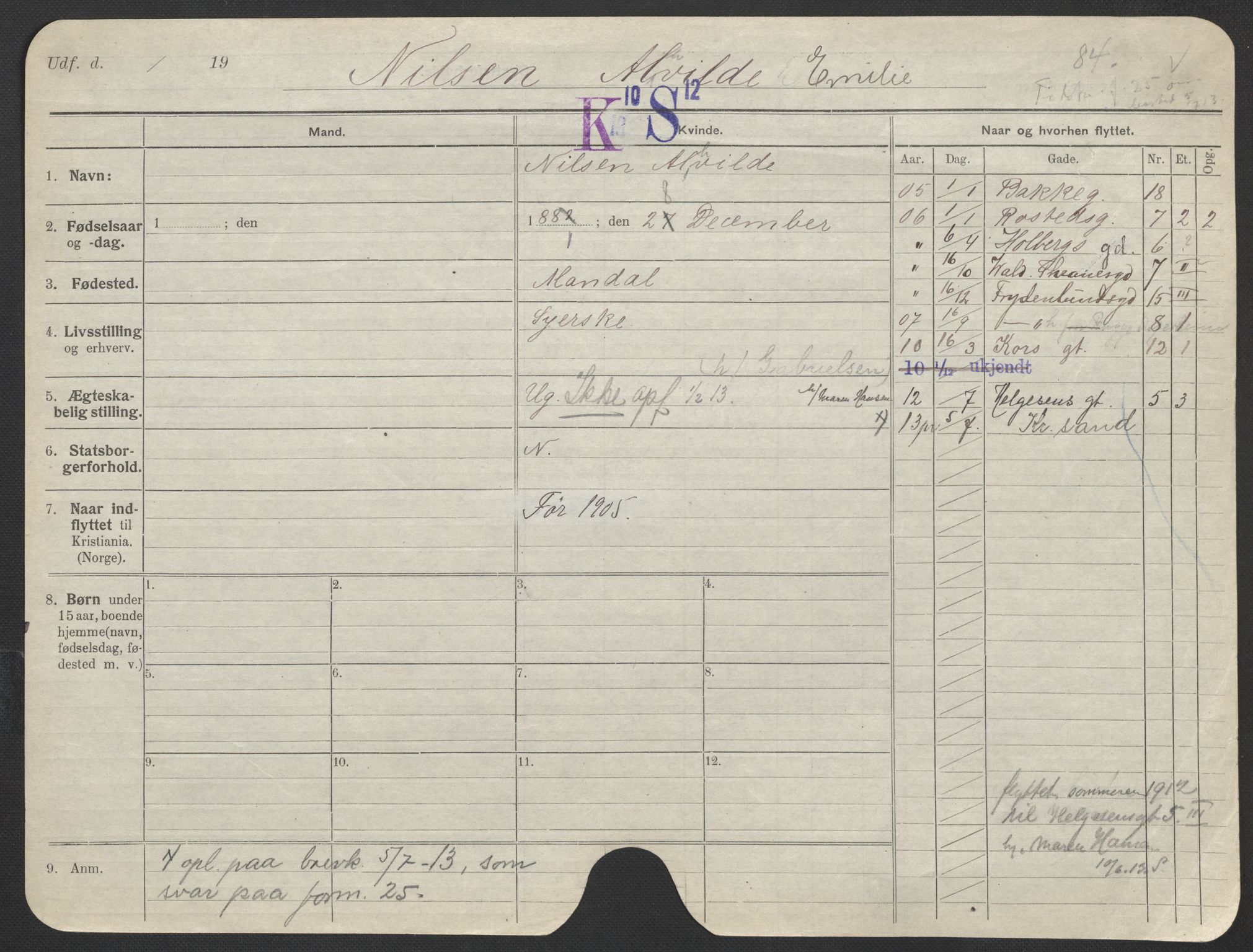 Oslo folkeregister, Registerkort, SAO/A-11715/F/Fa/Fac/L0021: Kvinner, 1906-1914, p. 150a