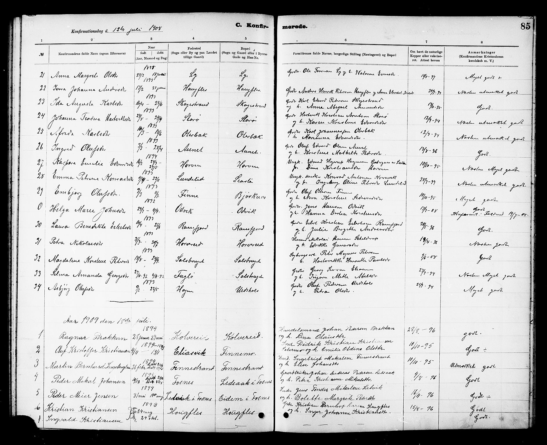 Ministerialprotokoller, klokkerbøker og fødselsregistre - Nord-Trøndelag, SAT/A-1458/780/L0652: Parish register (copy) no. 780C04, 1899-1911, p. 85