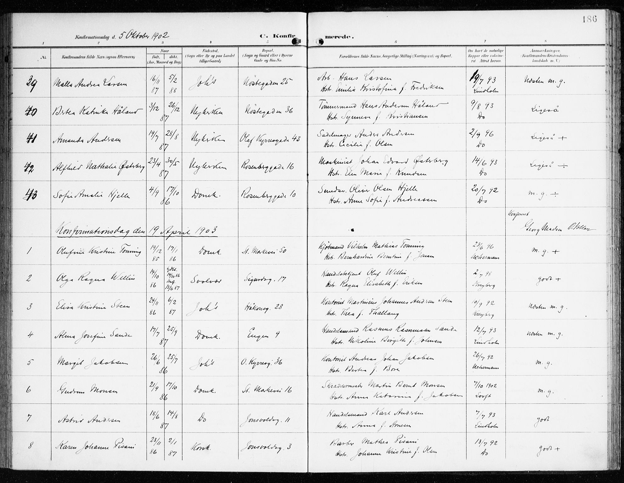 Domkirken sokneprestembete, SAB/A-74801/H/Haa/L0031: Parish register (official) no. C 6, 1898-1915, p. 186