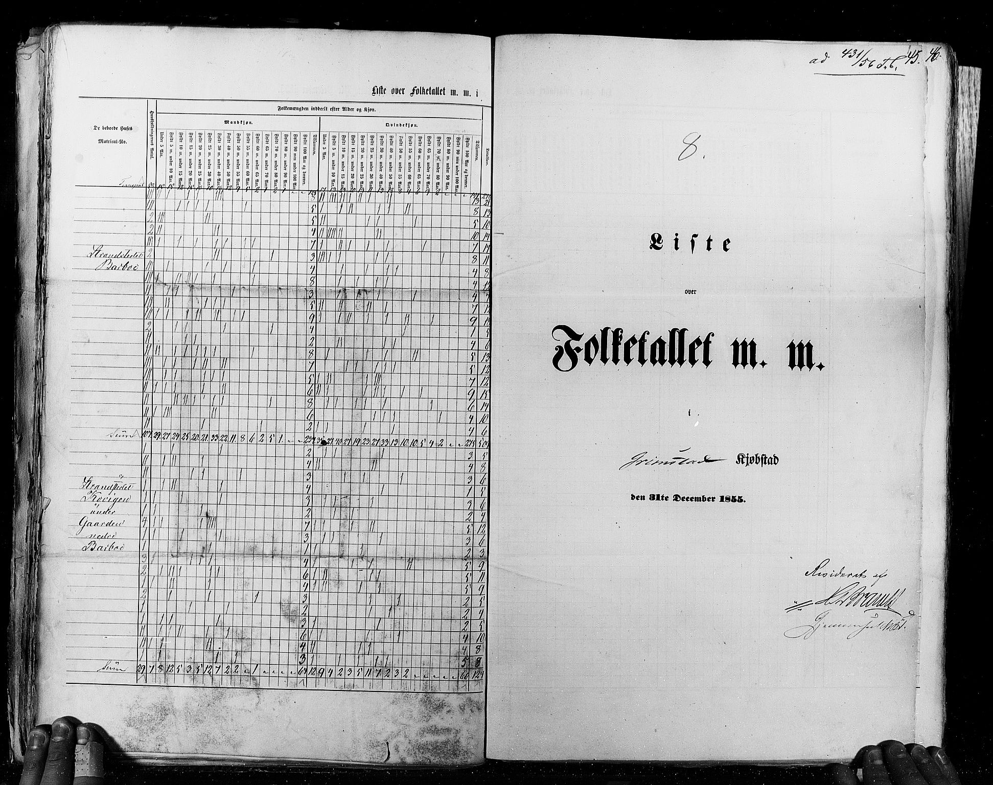 RA, Census 1855, vol. 8: Risør-Vadsø, 1855, p. 45