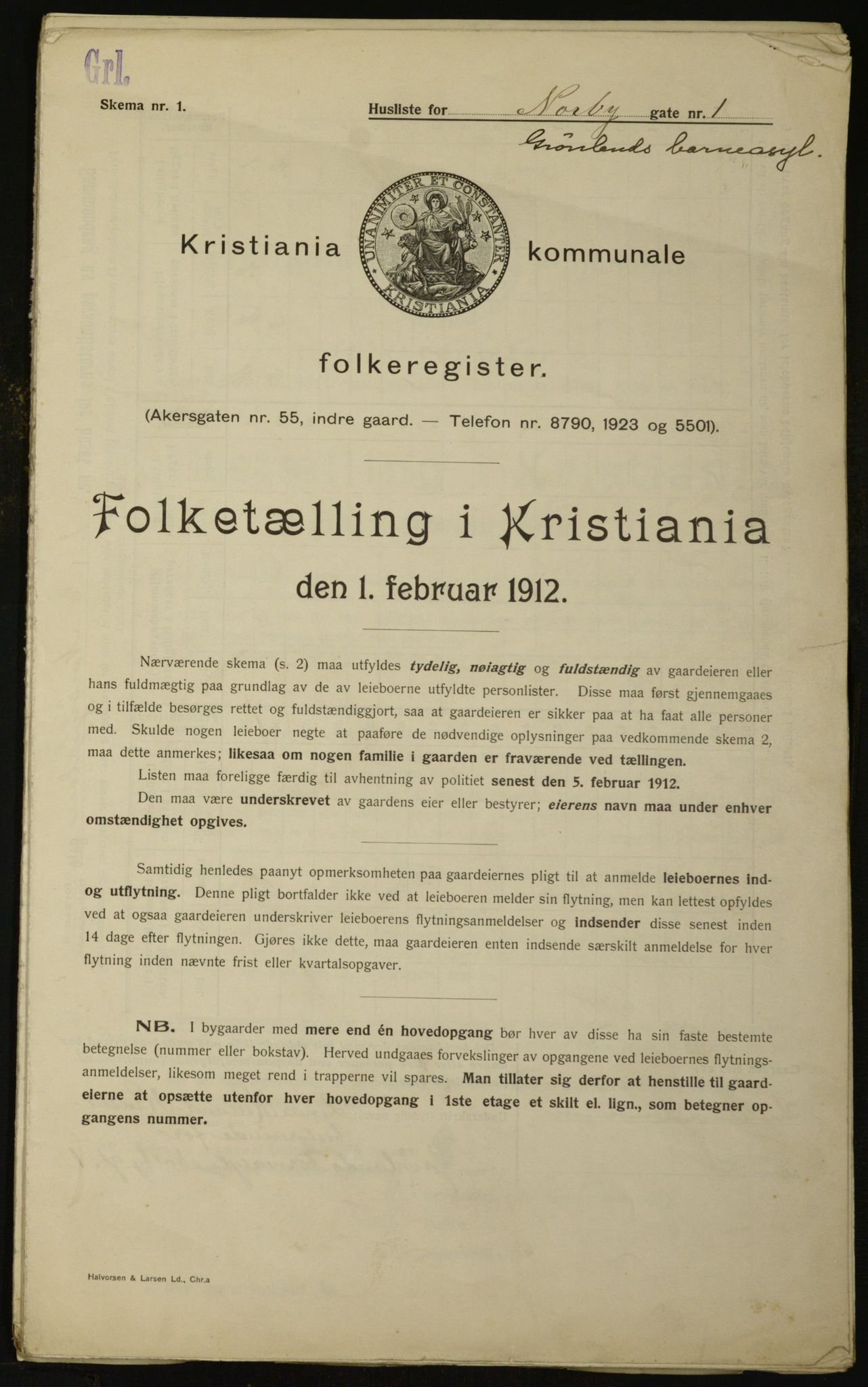 OBA, Municipal Census 1912 for Kristiania, 1912, p. 72009