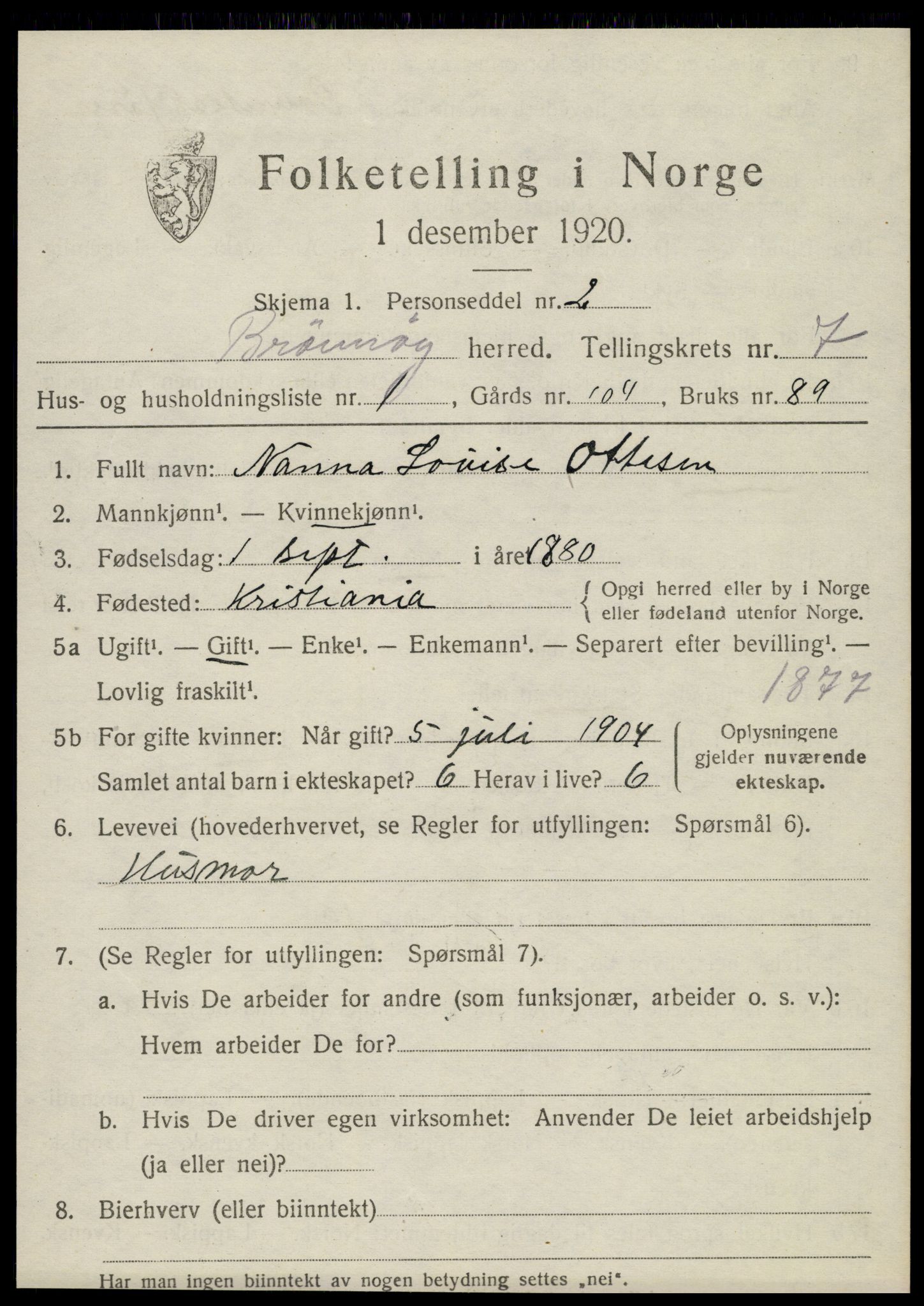 SAT, 1920 census for Brønnøy, 1920, p. 5040