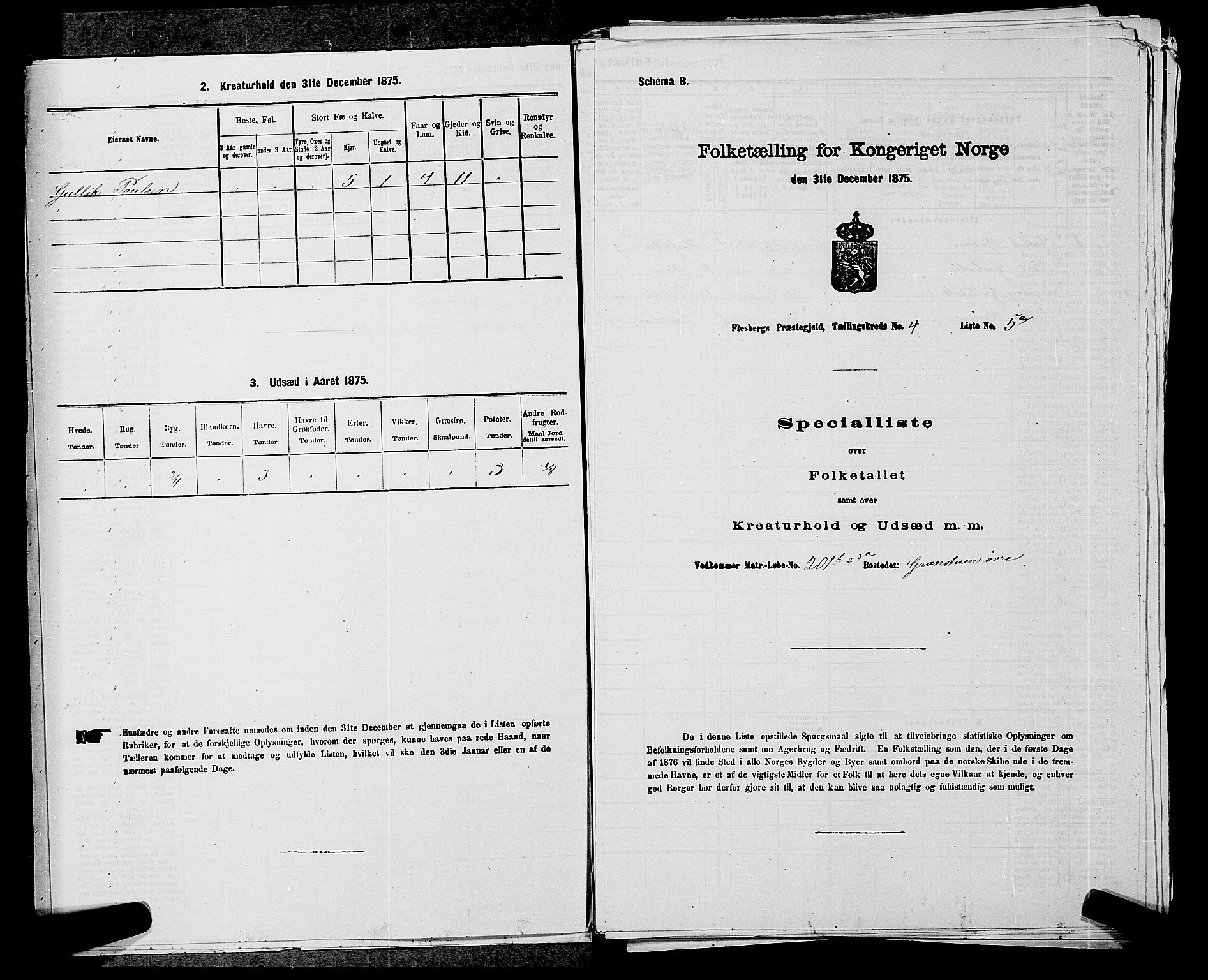 SAKO, 1875 census for 0631P Flesberg, 1875, p. 697