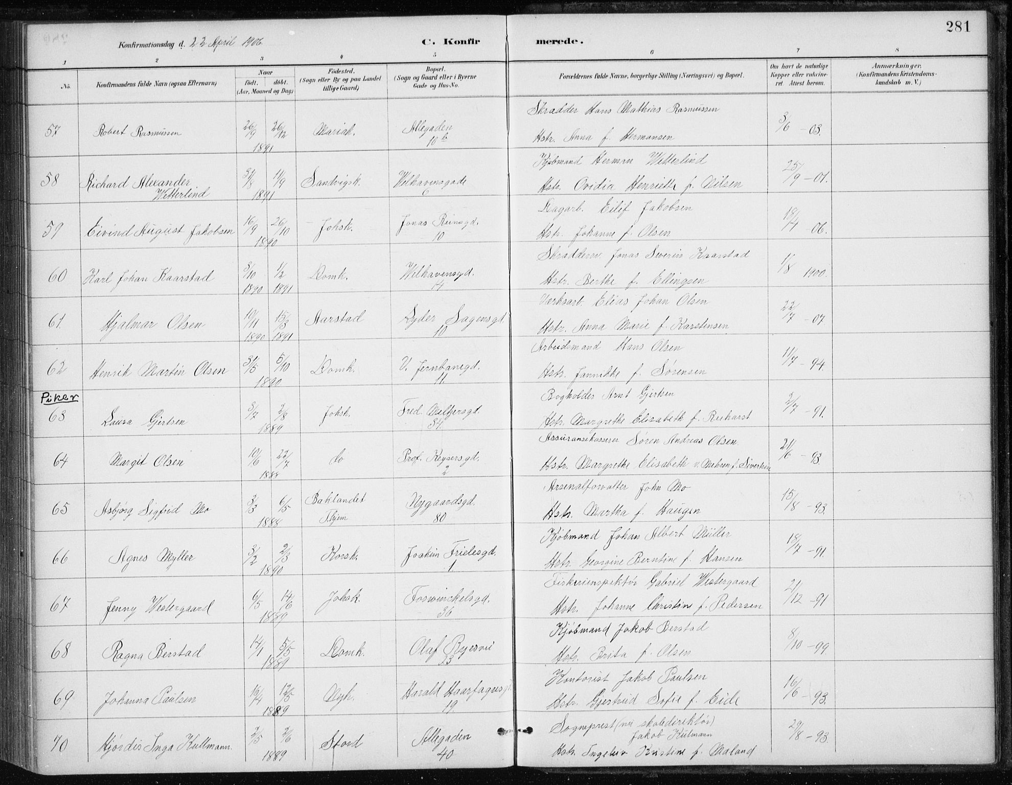 Johanneskirken sokneprestembete, AV/SAB-A-76001/H/Haa/L0008: Parish register (official) no. C 1, 1885-1907, p. 281