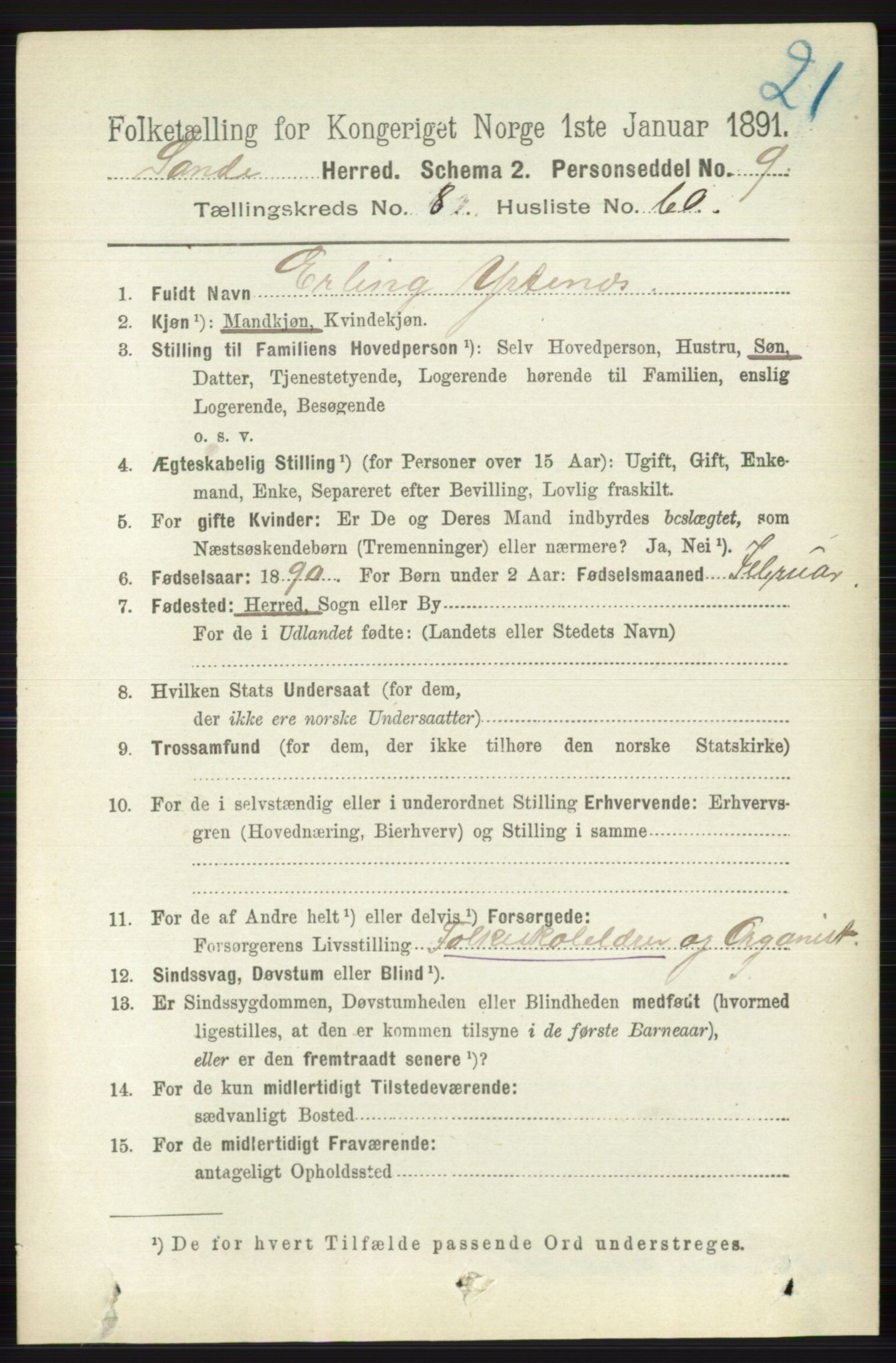 RA, 1891 census for 0713 Sande, 1891, p. 3842