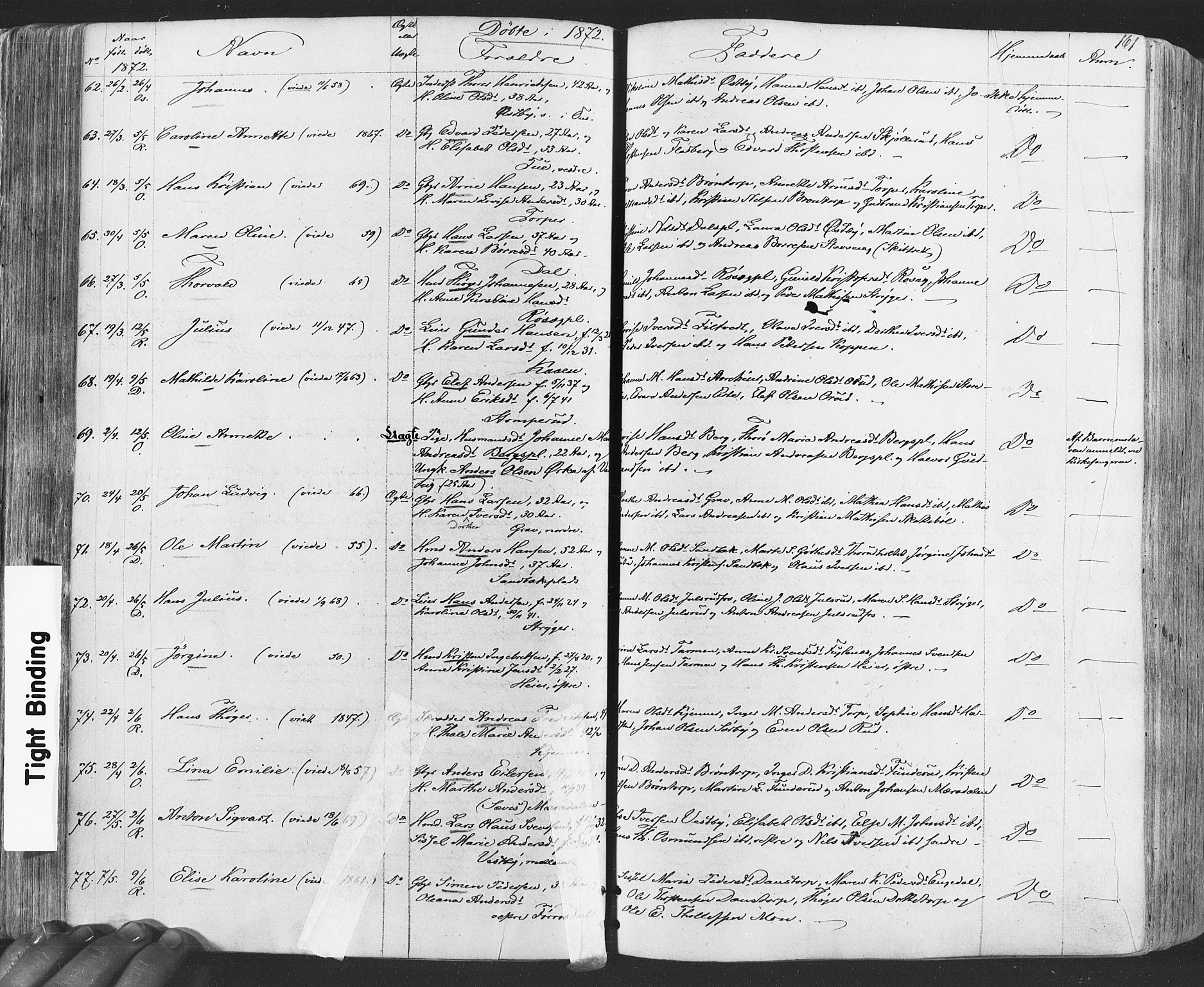 Rakkestad prestekontor Kirkebøker, AV/SAO-A-2008/F/Fa/L0011: Parish register (official) no. I 11, 1862-1877, p. 161