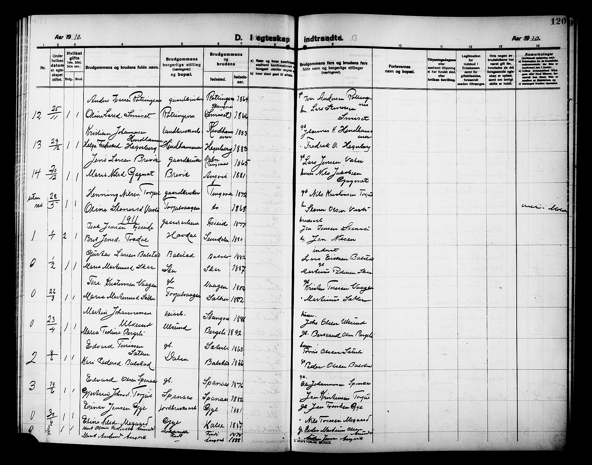 Ministerialprotokoller, klokkerbøker og fødselsregistre - Møre og Romsdal, AV/SAT-A-1454/586/L0993: Parish register (copy) no. 586C04, 1910-1918, p. 120