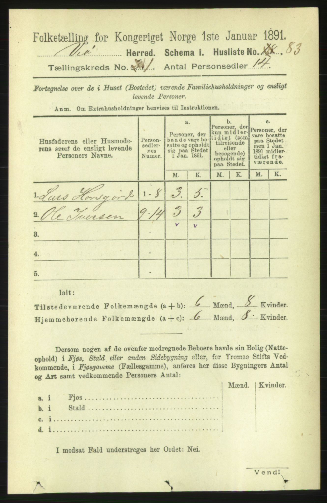 RA, 1891 census for 1541 Veøy, 1891, p. 99